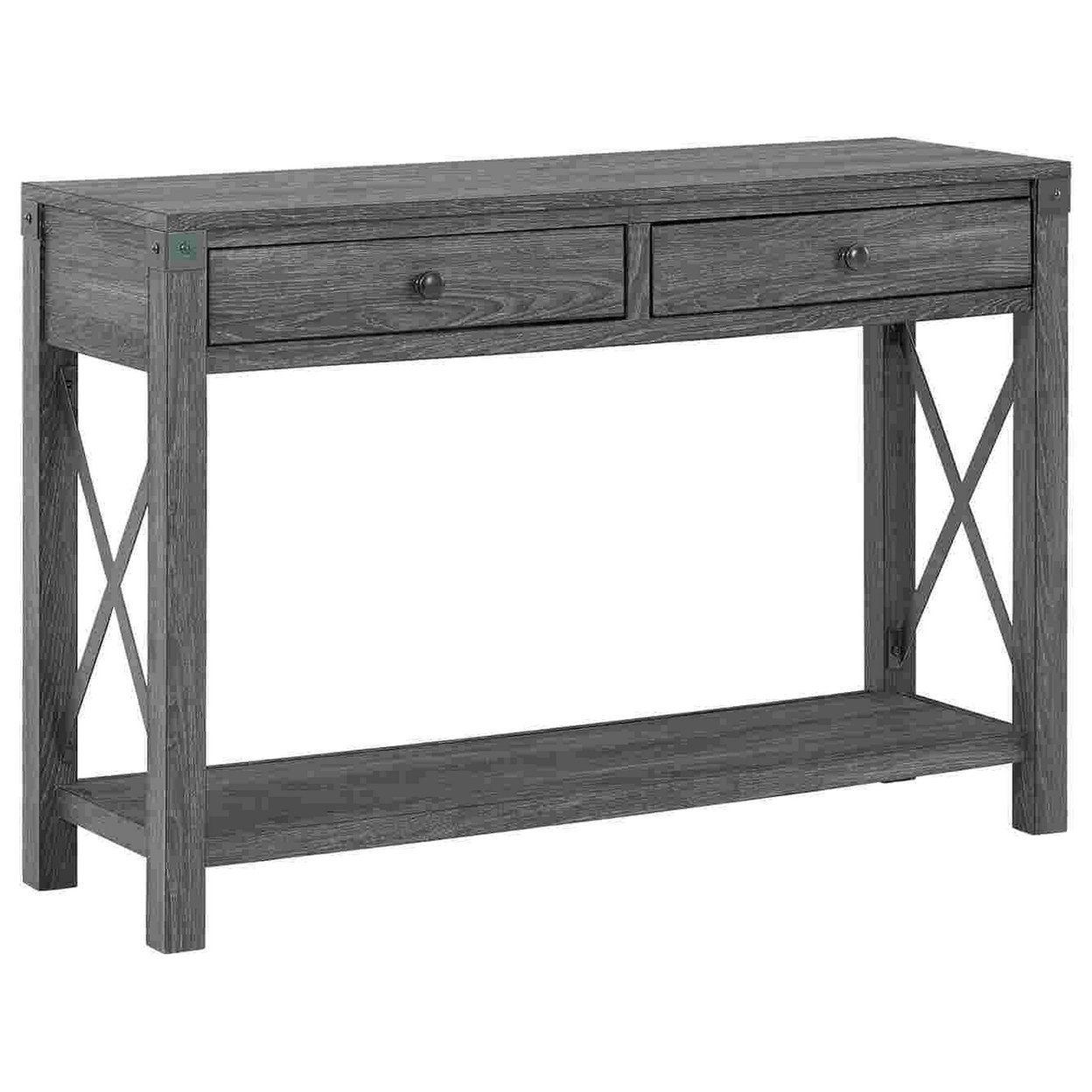 Sofa Table With X Metal Accent And 2 Drawers, Gray- Saltoro Sherpi