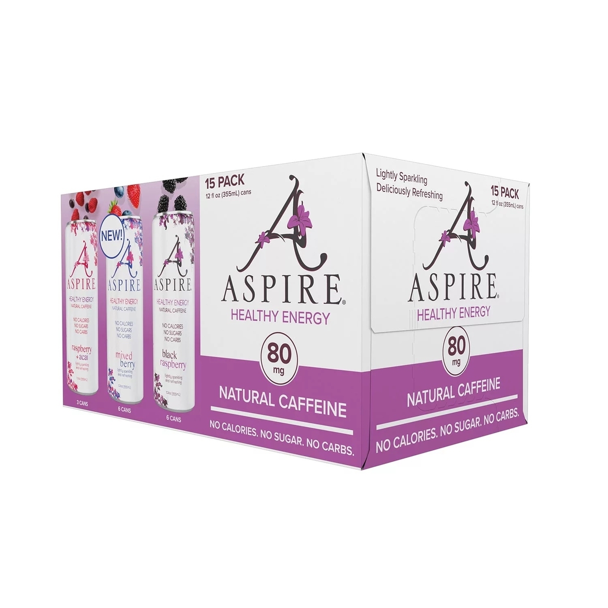 Aspire Healthy Energy Drinks Variety Pack, 12 Fluid Ounce (Pack Of 15)