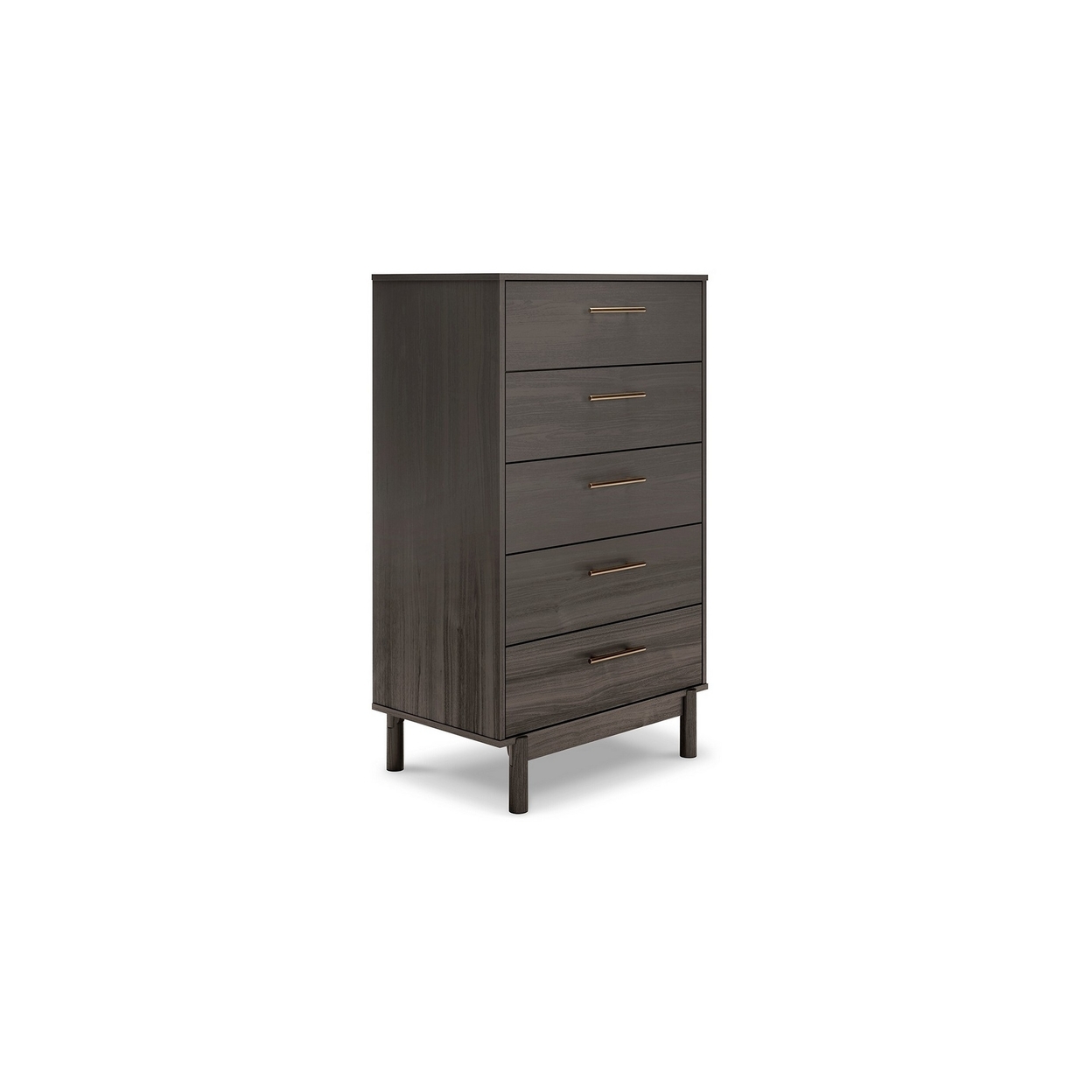 Dien 50 Inch Modern 5 Drawer Tall Dresser Chest, Gray, Gold Metal Handles- Saltoro Sherpi