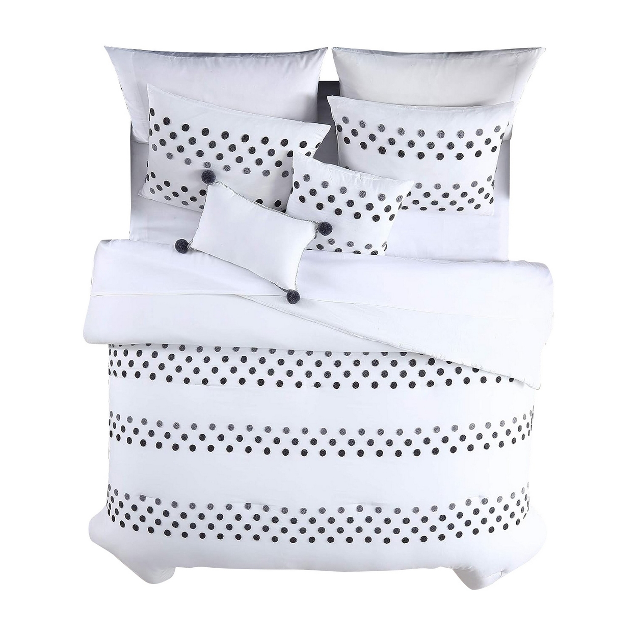 Ari 5pc King Comforter Set, Polka Dots, White And Gray By The Urban Port- Saltoro Sherpi