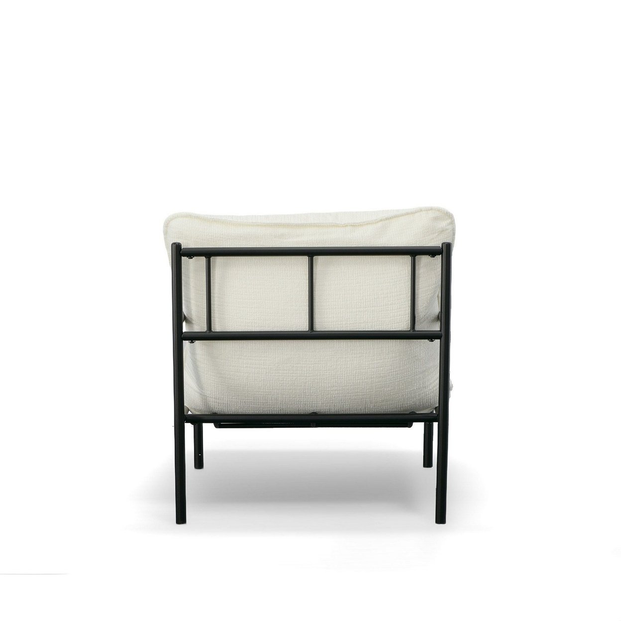 27 Inch Accent Chair, White Fabric, Black Metal Frame, Cushioned Seat - Saltoro Sherpi