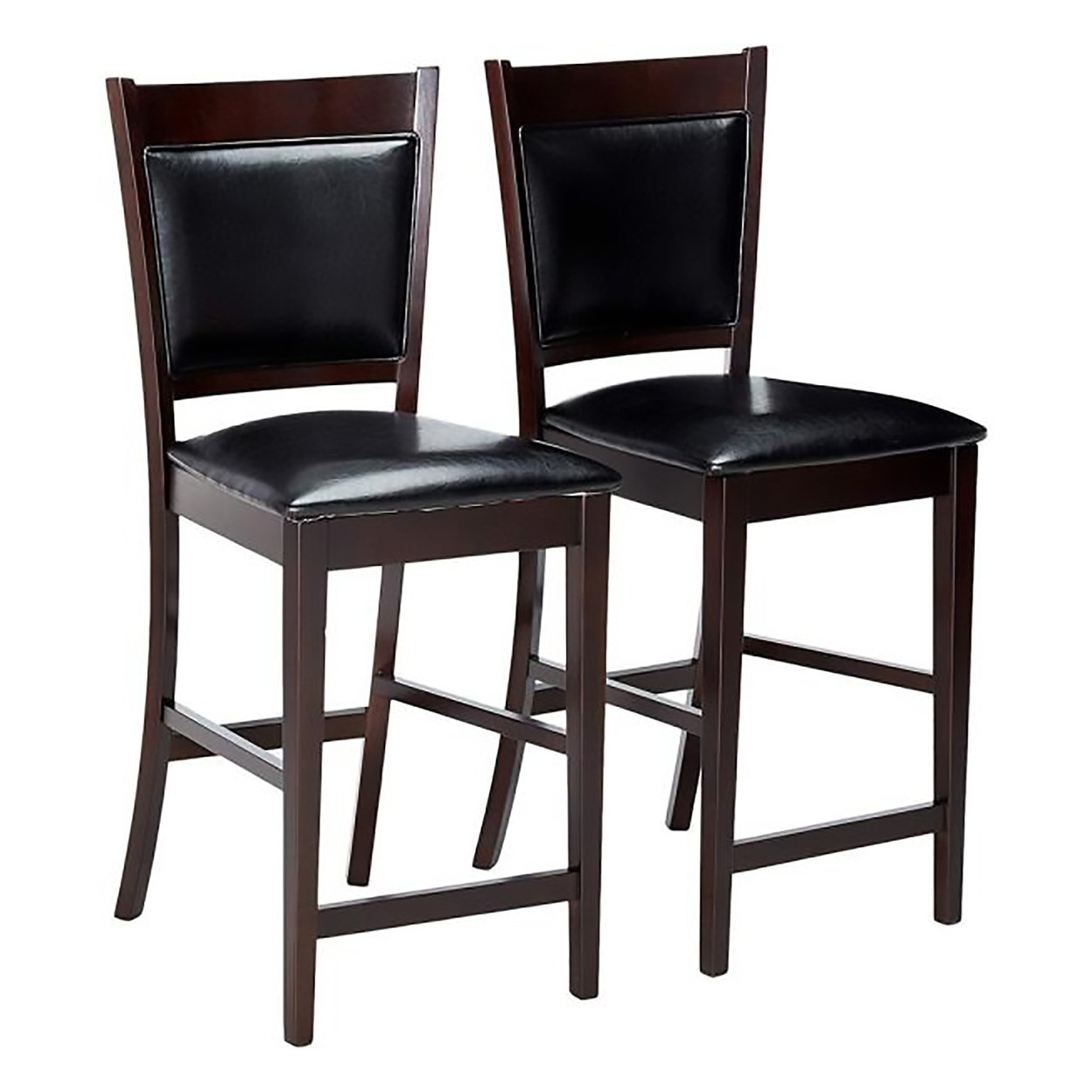 Counter Height Chair Vinyl Padded Seat & Back, Espresso Brown, Set Of 2- Saltoro Sherpi