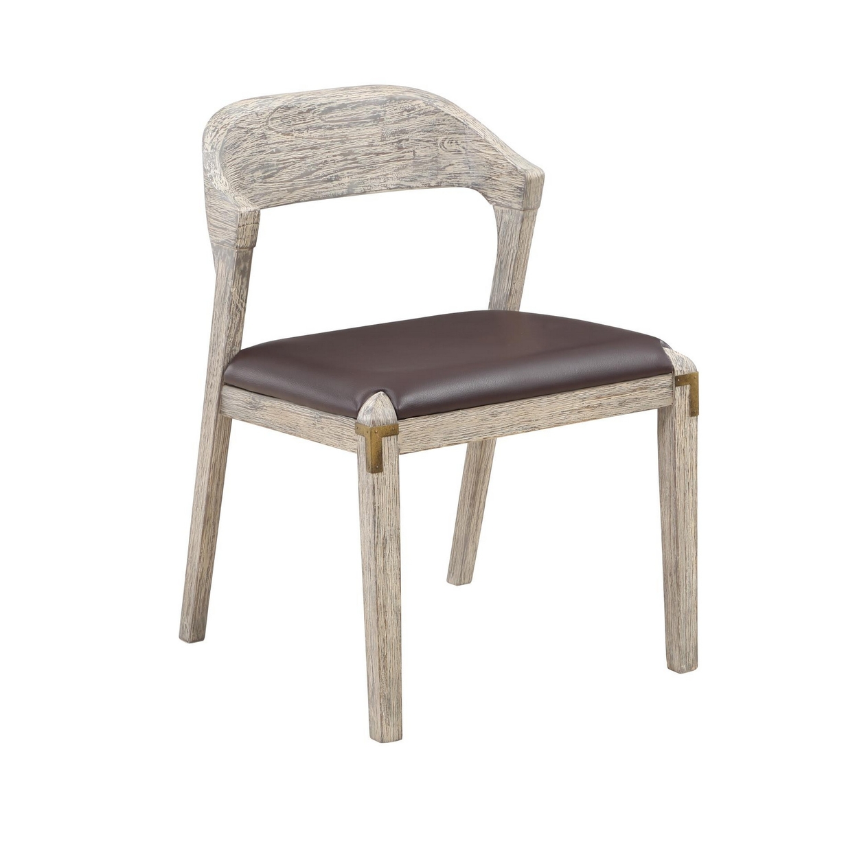 Kit 31 Inch Modern Dining Chair, Padded Seat, Curved Open Back, Brown, Gray - Saltoro Sherpi