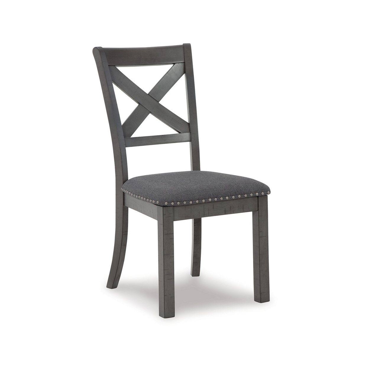 Fia 20 Inch Gray Wood Dining Chair, Set Of 2, Crossed Backrest, Padded Seat- Saltoro Sherpi
