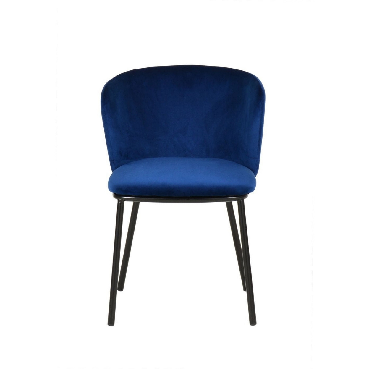 Cid 19 Inch Dining Chair, Set Of 2, Blue Velvet, Curved Back, Metal Legs- Saltoro Sherpi