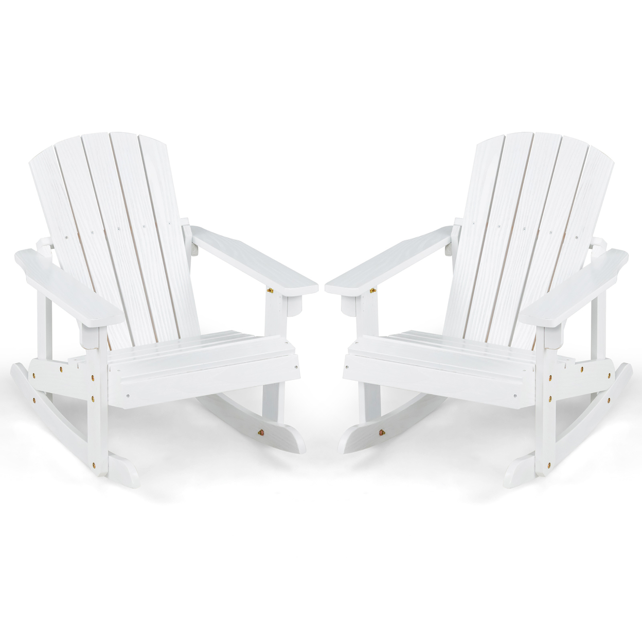 2PCS Kid Adirondack Rocking Chair Outdoor Solid Wood Slatted Seat Backrest - White
