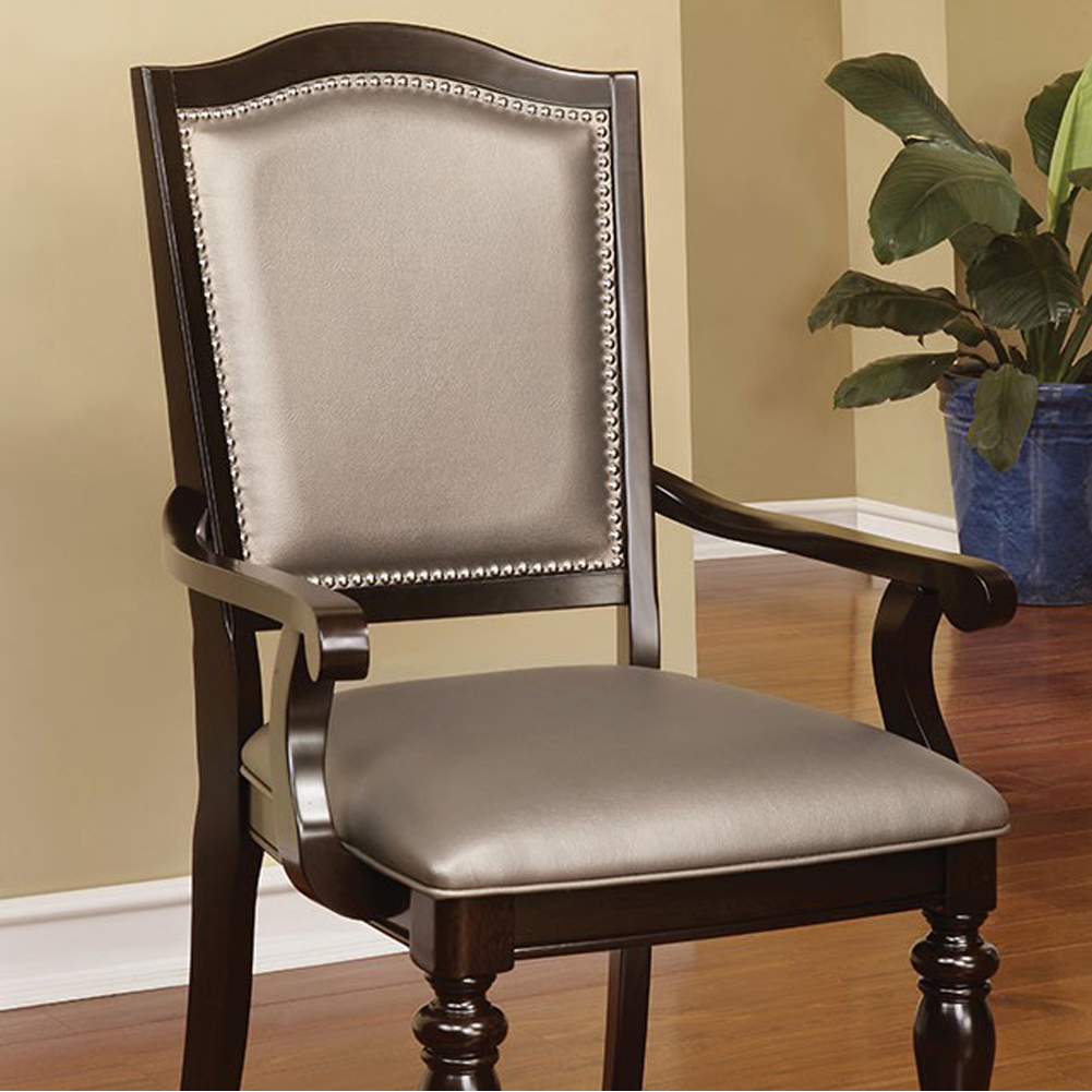 Harrington Transitional Arm Chair With PVC, Cherry, Set Of 2- Saltoro Sherpi