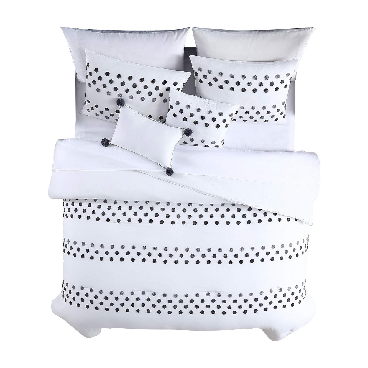 Ari 5pc Queen Comforter Set, Polka Dots, White, Gray By The Urban Port- Saltoro Sherpi