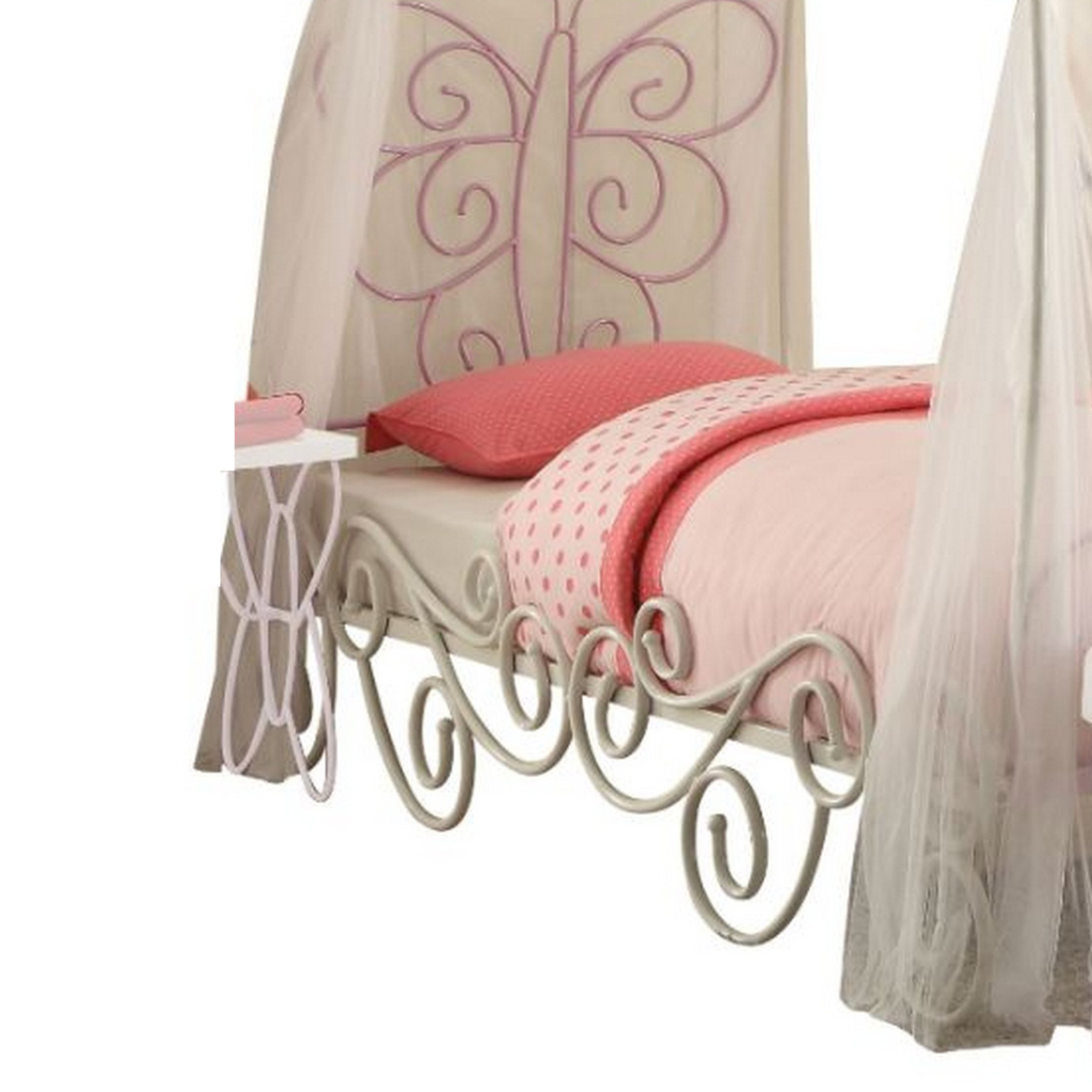 Angel Full Bed With Canopy, White & Purple- Saltoro Sherpi