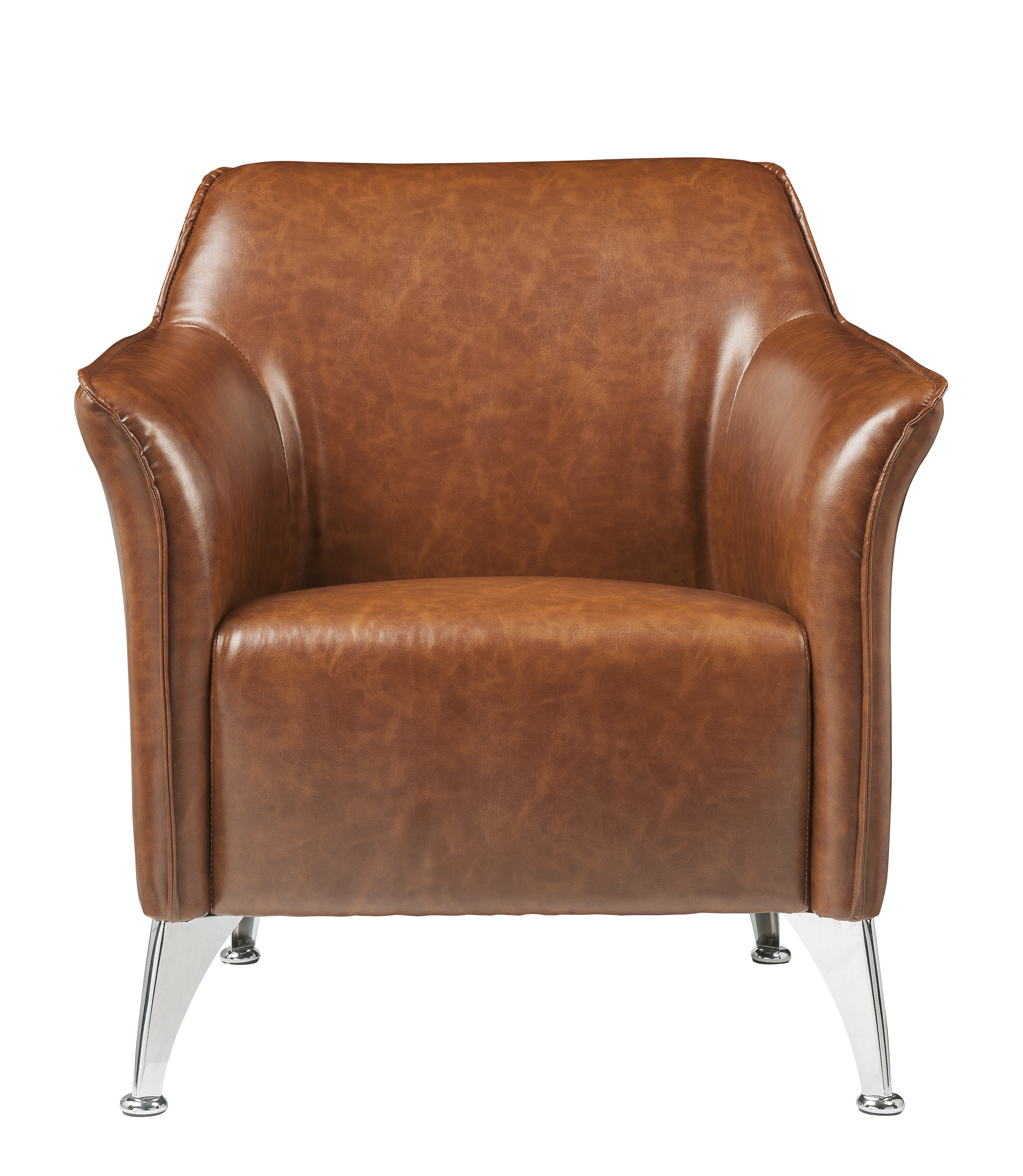 Leatherette Accent Chair With Track Armrest And Welt Trim Details, Brown- Saltoro Sherpi