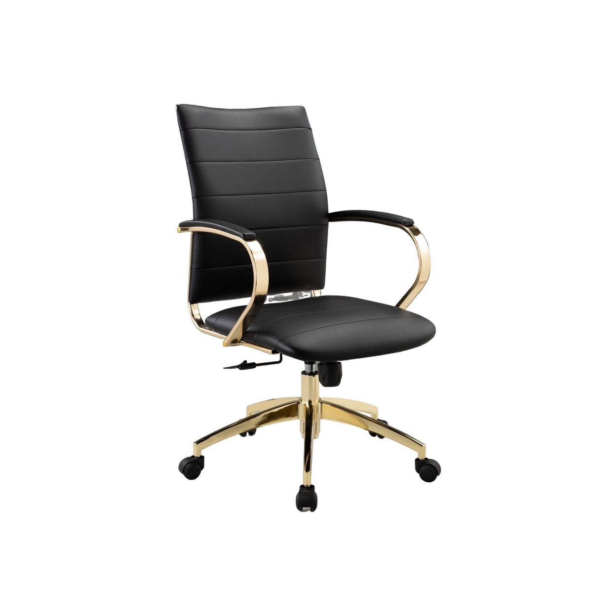 Zoha 27 Inch Adjustable Swivel Office Chair, Black Faux Leather, Gold Base - Saltoro Sherpi