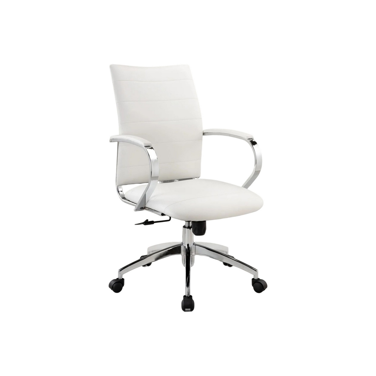 Zoha 27 Inch Adjustable Swivel Office Chair, White Faux Leather, Chrome - Saltoro Sherpi