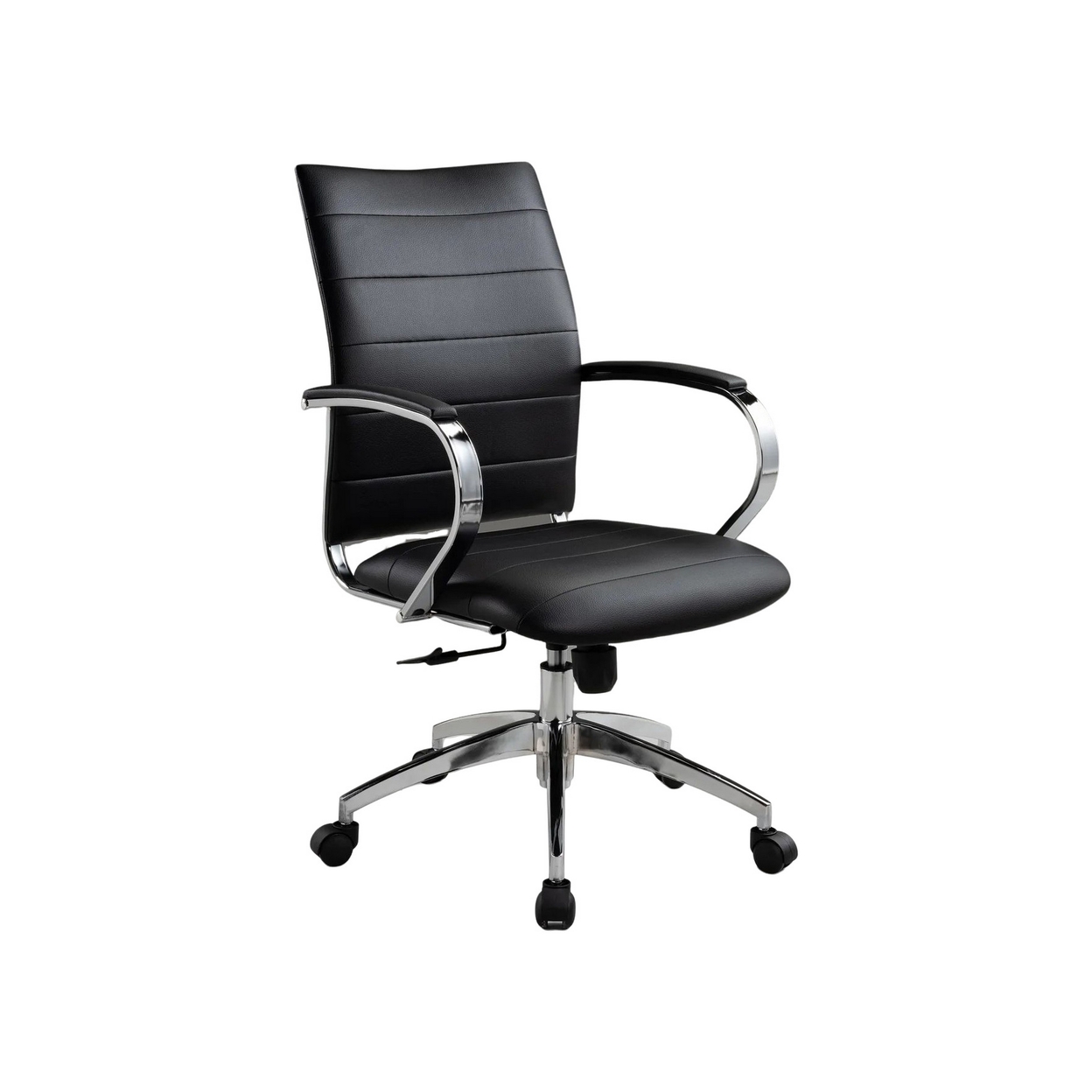 Zoha 27 Inch Adjustable Swivel Office Chair, Black Faux Leather, Chrome - Saltoro Sherpi