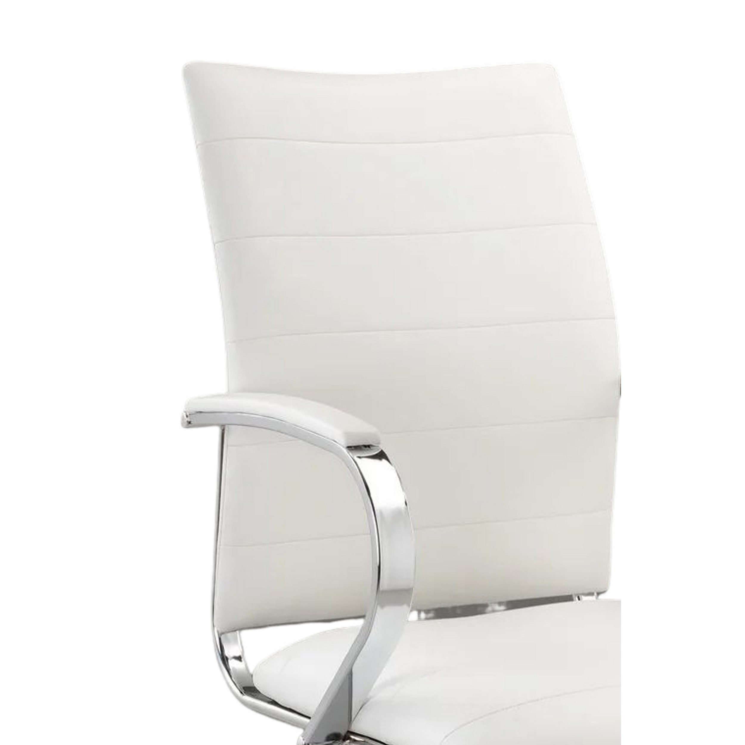 Zoha 27 Inch Adjustable Swivel Office Chair, White Faux Leather, Chrome - Saltoro Sherpi