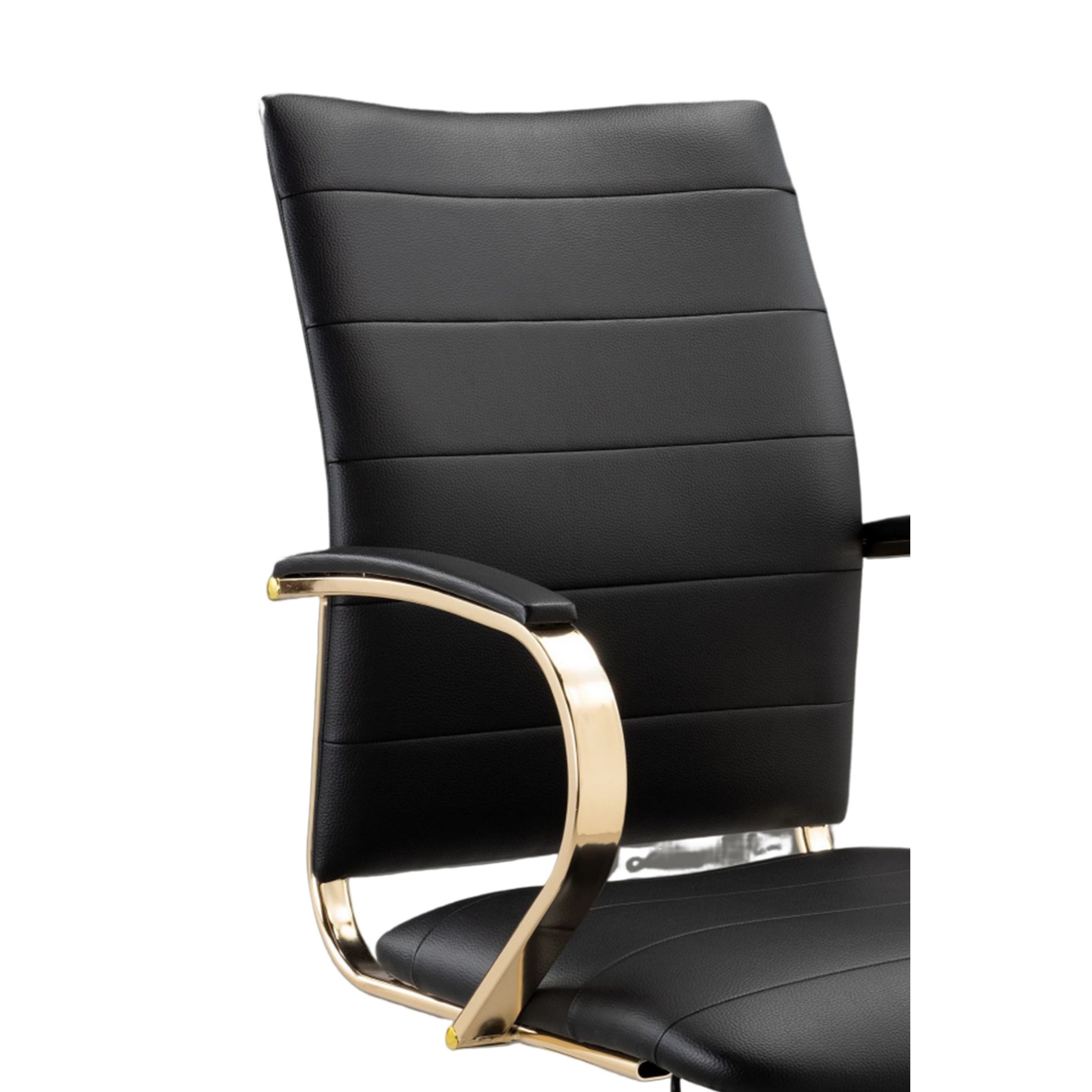 Zoha 27 Inch Adjustable Swivel Office Chair, Black Faux Leather, Gold Base - Saltoro Sherpi