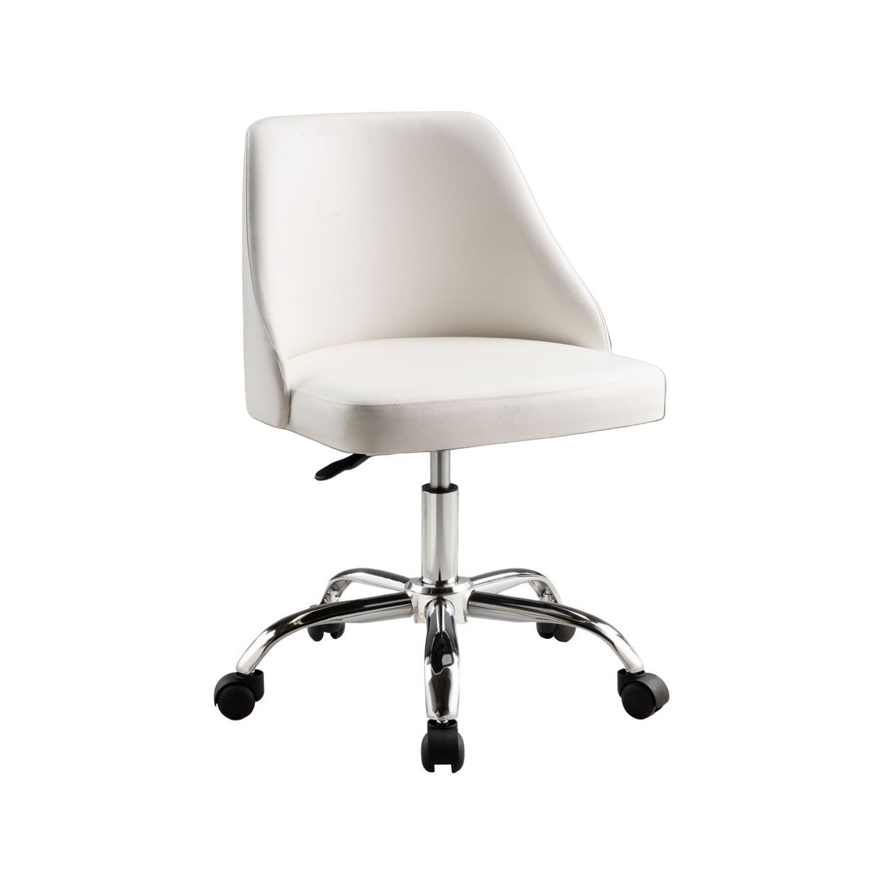 Yim 22 Inch Adjustable Swivel Office Chair, White Faux Leather, Chrome Base - Saltoro Sherpi