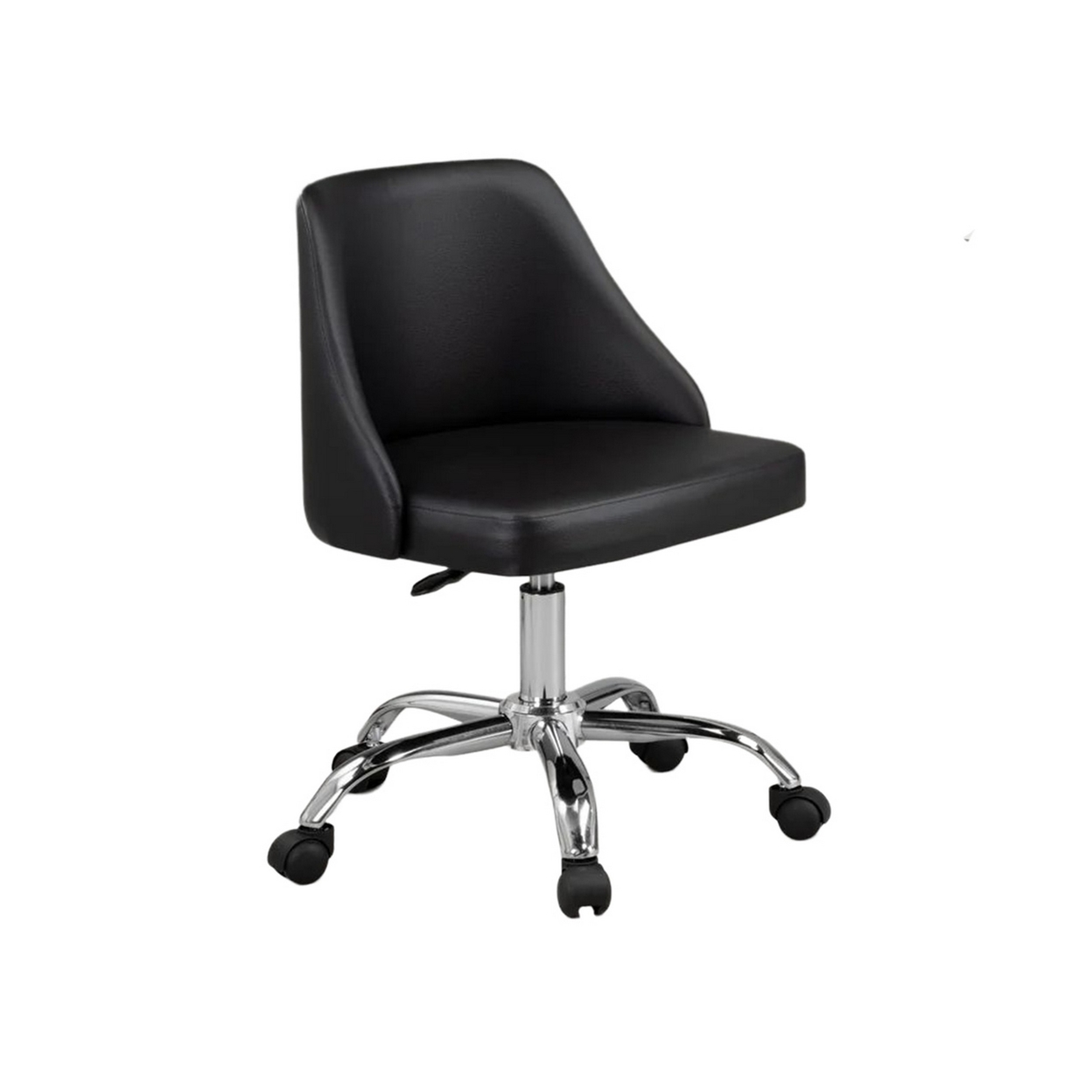 Yim 22 Inch Adjustable Swivel Office Chair, Black Faux Leather, Chrome Base - Saltoro Sherpi