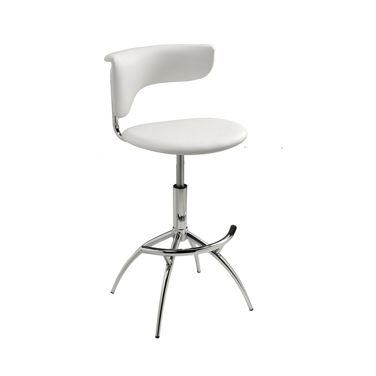 Will 26-31 Inch Adjustable Height Barstool Chair, Set Of Two, Chrome White Faux Leather - Saltoro Sherpi