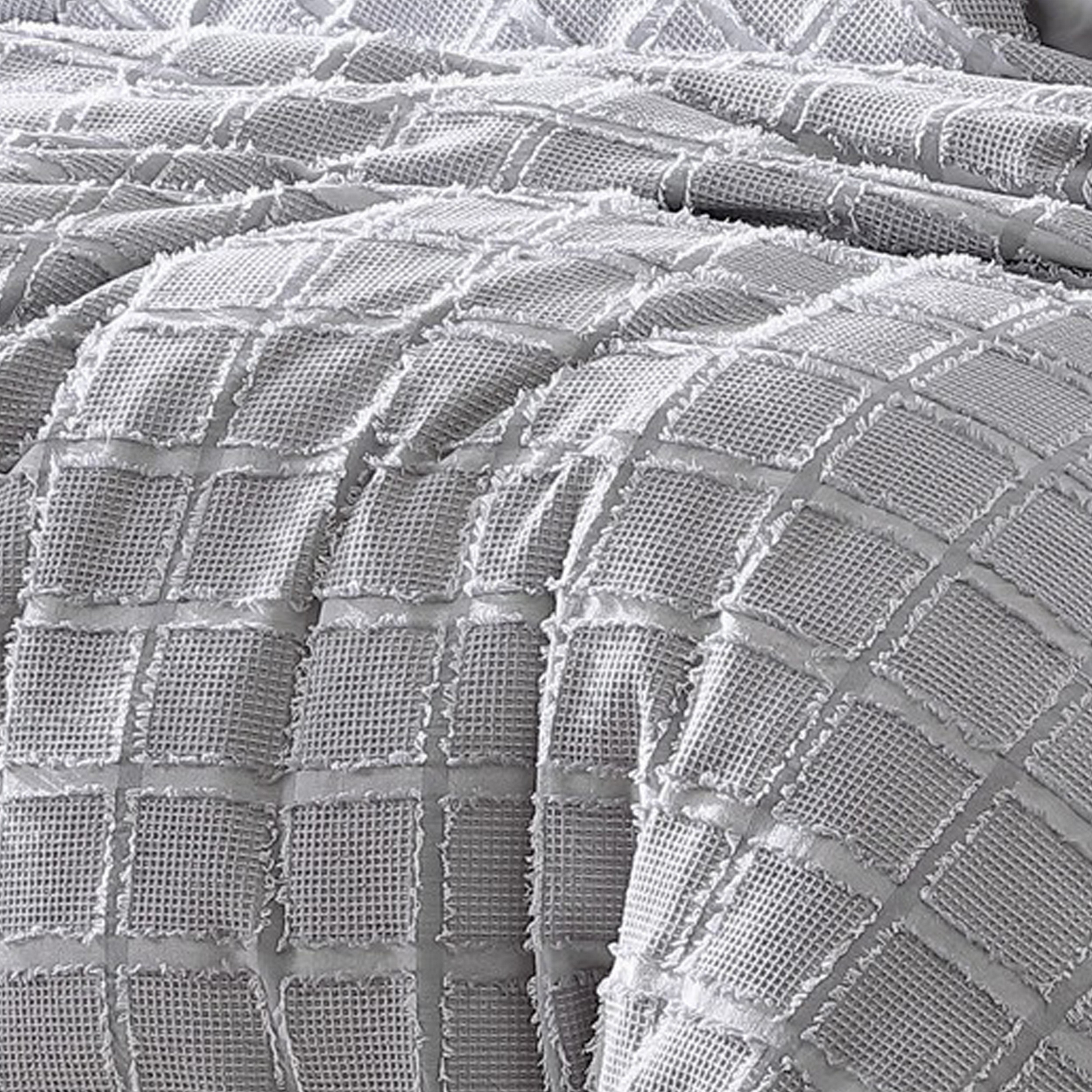 Viv 4 Piece King Size Duvet Comforter Set With Clip Waffle Pattern, Gray - Saltoro Sherpi
