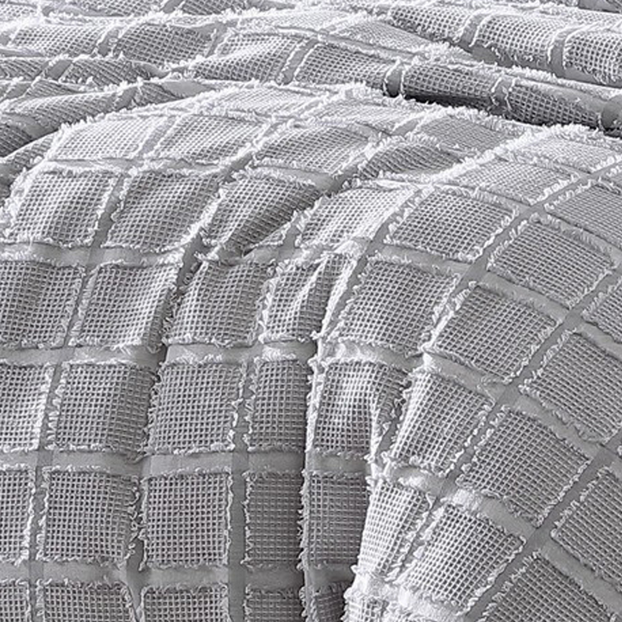 Viv 4 Piece Queen Size Duvet Comforter Set With Clip Waffle Pattern, Gray - Saltoro Sherpi