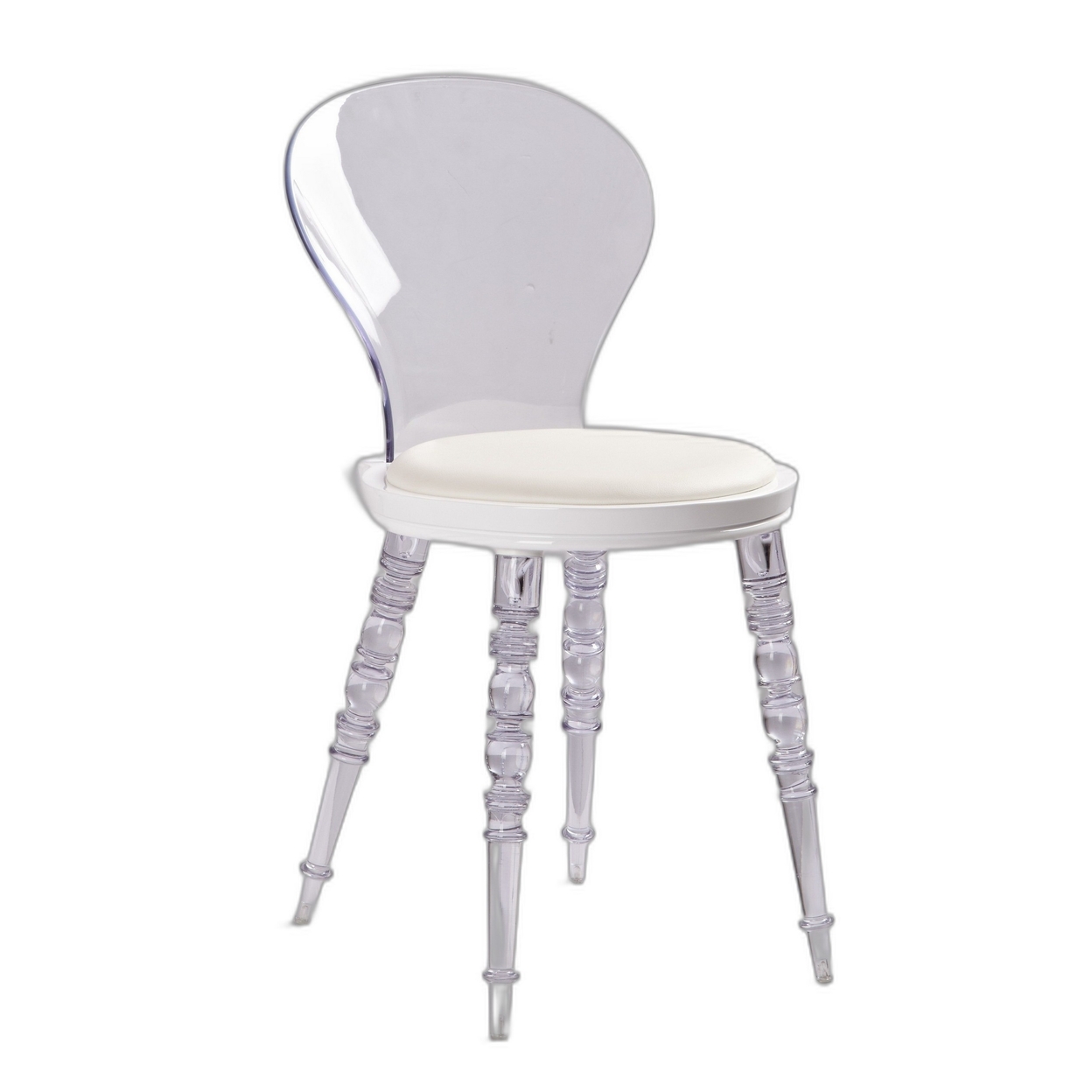 Rari 19 Inch Crystal Clear Armless Chair, Padded White Vegan Leather Seat - Saltoro Sherpi