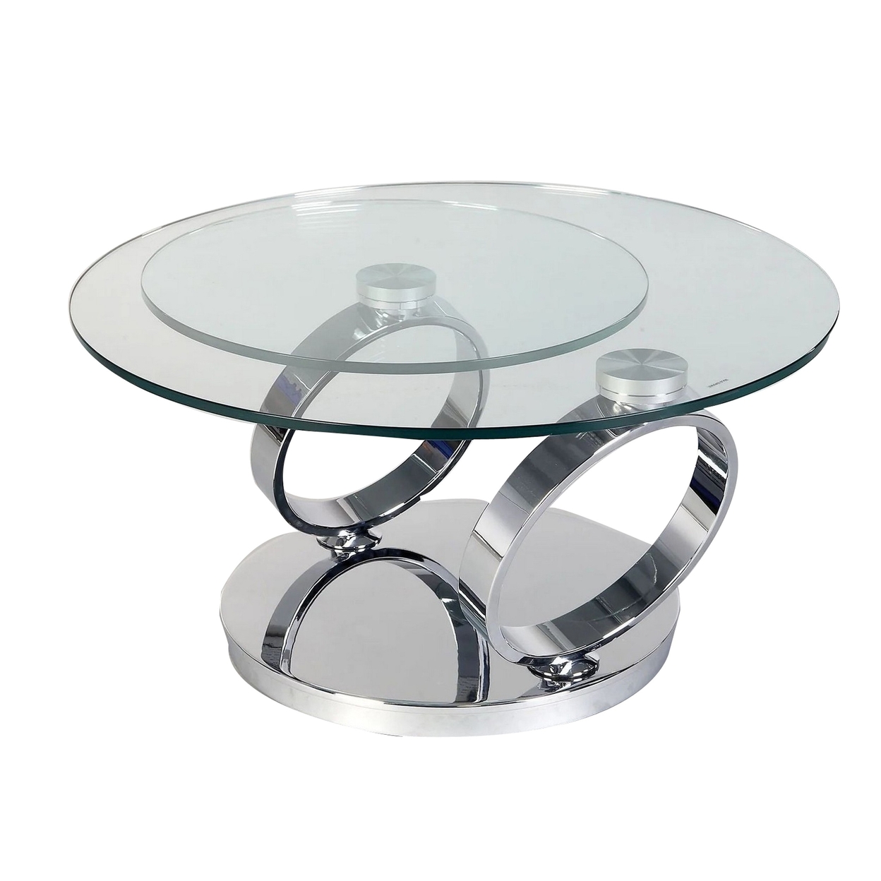 Puf 32-53 Inch Extendable Coffee Table, 2 Round Tempered Glass Tops, Chrome - Saltoro Sherpi