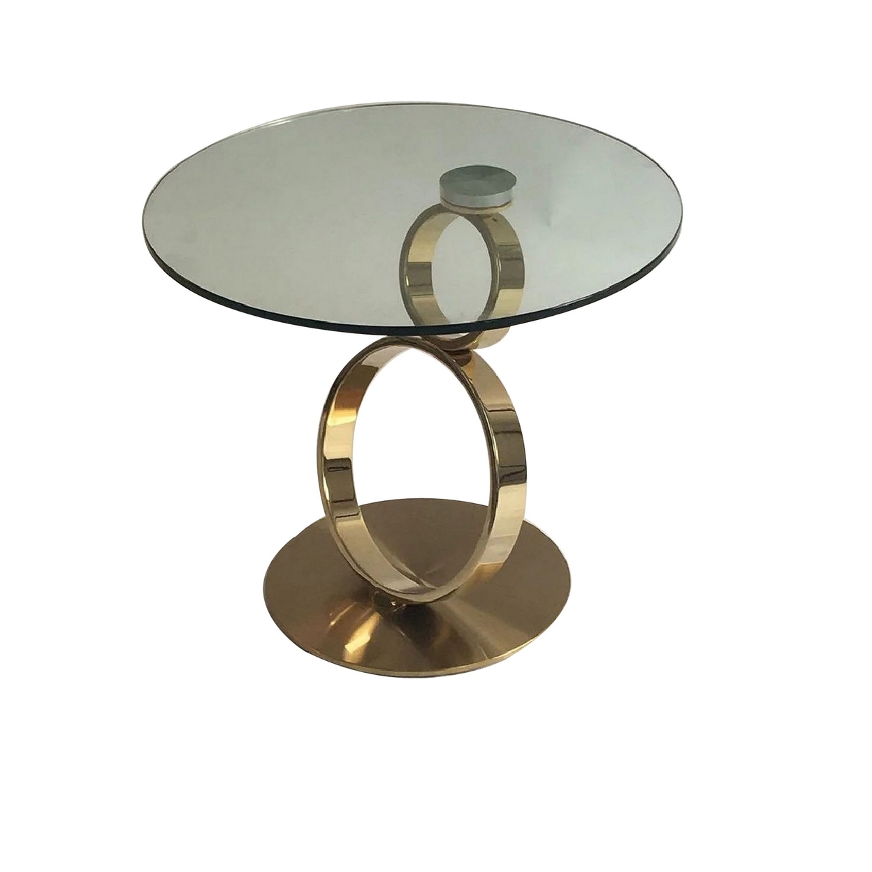 Puf 24 Inch Modern Side End Table, Stacked Ring Design, Glass Top, Gold - Saltoro Sherpi