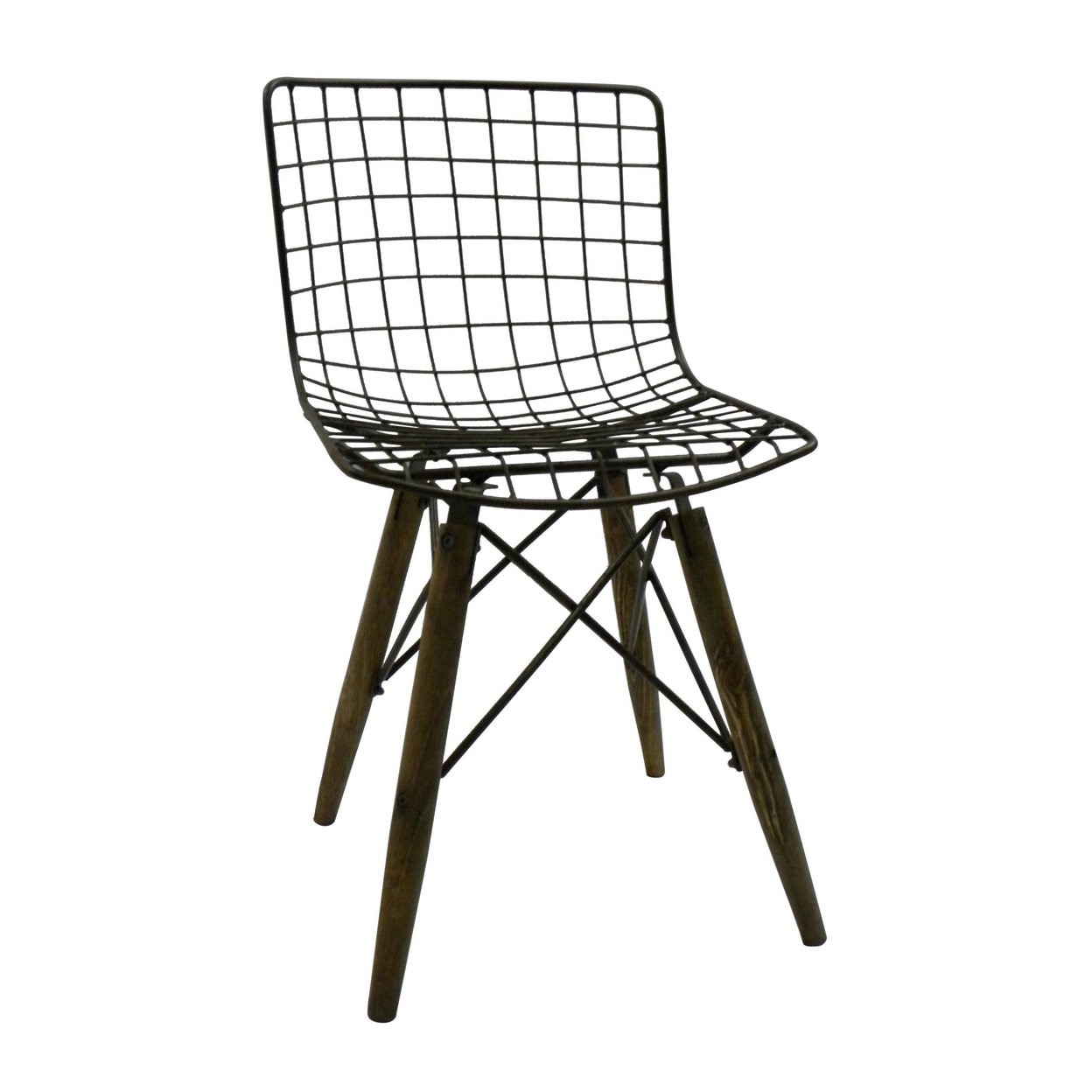 Nani 20 Inch Armless Metal Side Chair, Set Of 2, Antique Silver Seat, Gray Wood Legs - Saltoro Sherpi