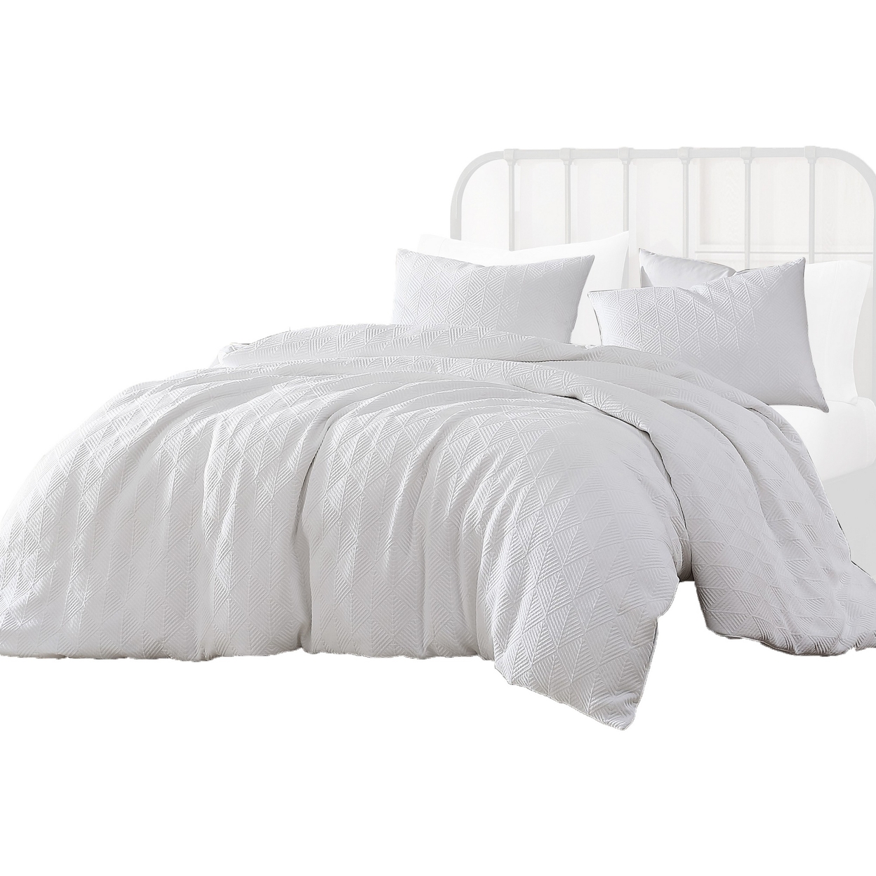 Max 4 Piece King Size Duvet Comforter Set, Diamond Woven White Cotton - Saltoro Sherpi