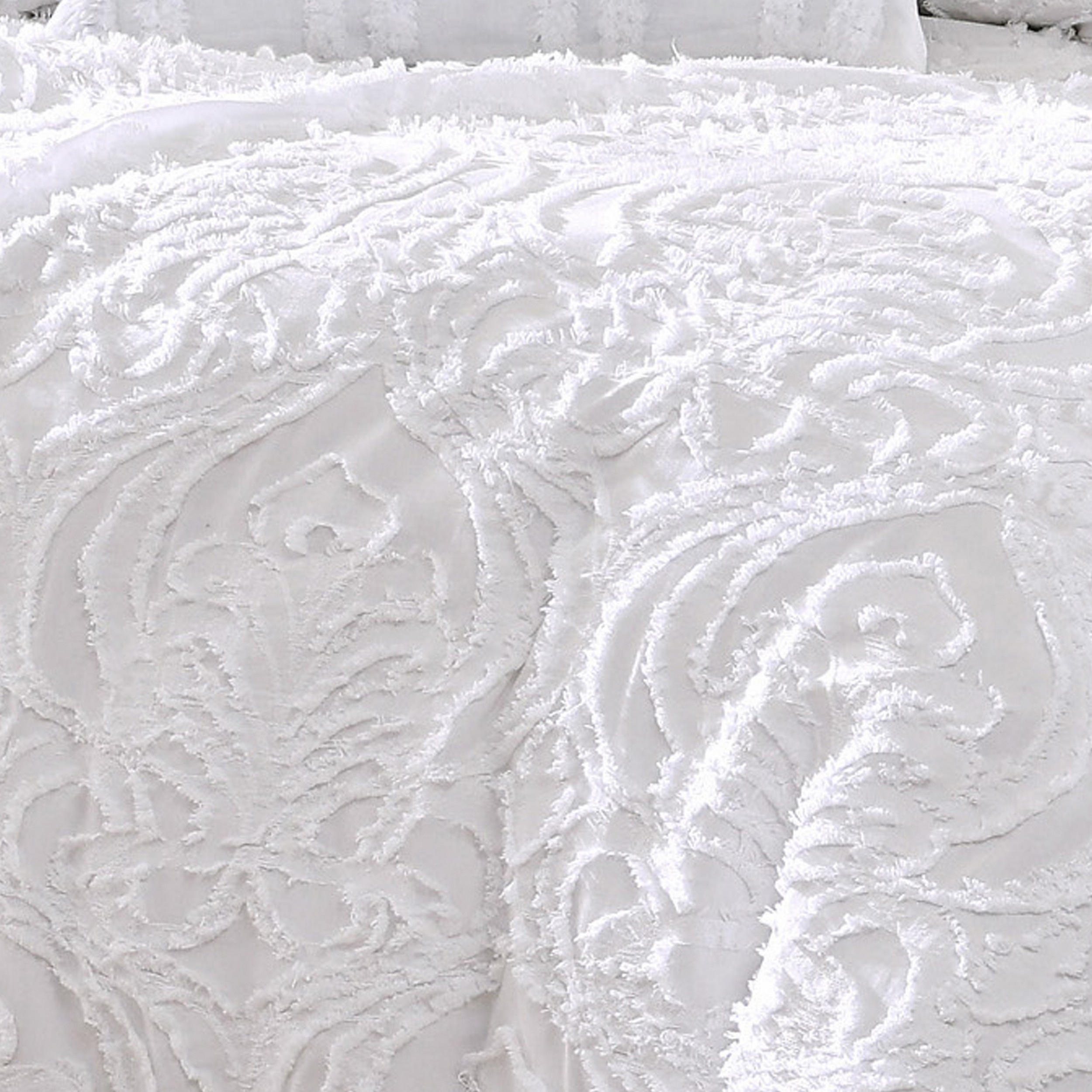Kile Modern 6 Piece Queen Size Duvet Comforter Set, White Medallion Pattern - Saltoro Sherpi