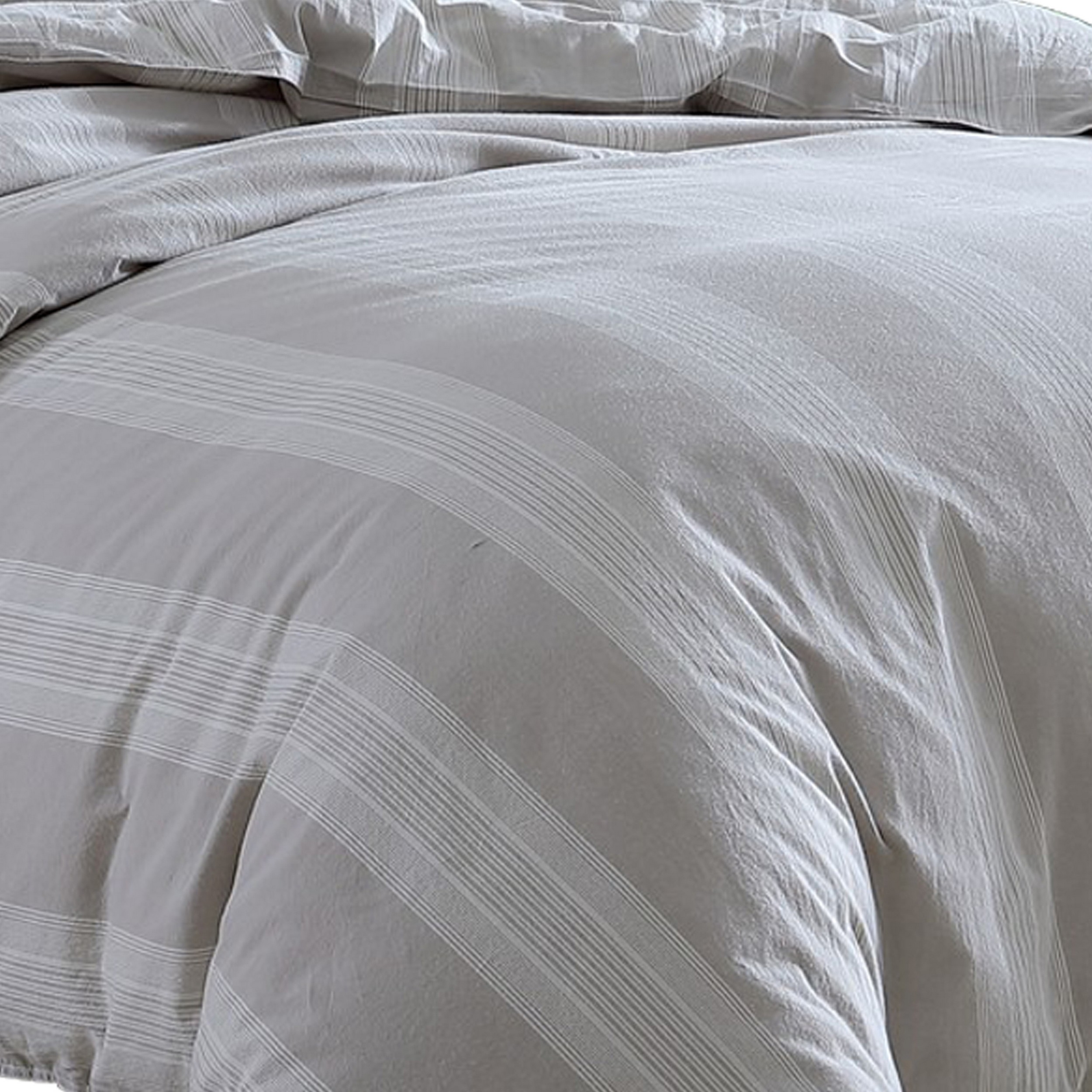 Kia 2 Piece Twin Comforter Set, Yarn Dyed Cotton, Beige Vertical Stripes - Saltoro Sherpi