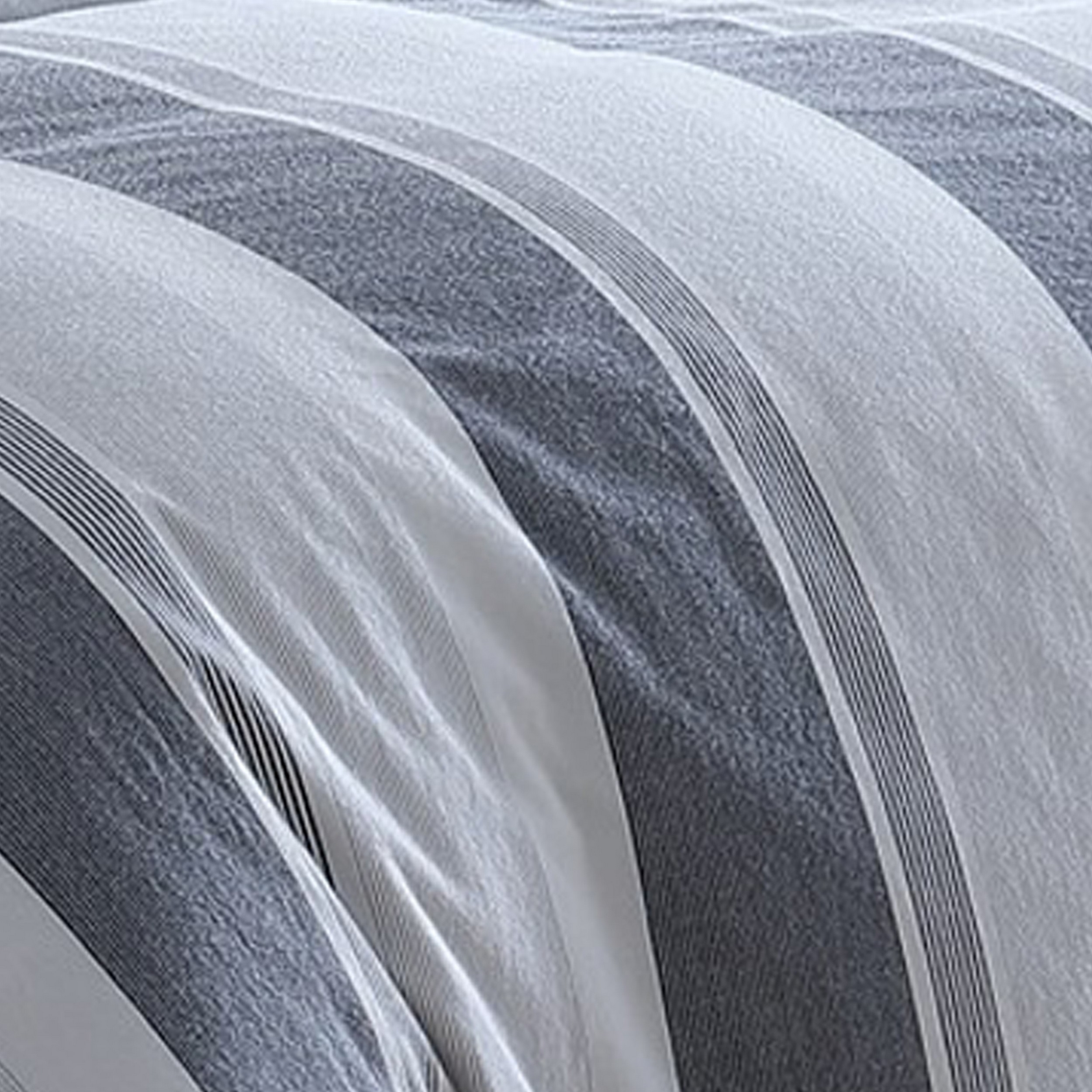 Kia 2 Piece Twin Comforter Set, Yarn Dyed Cotton, Gray Vertical Stripes - Saltoro Sherpi
