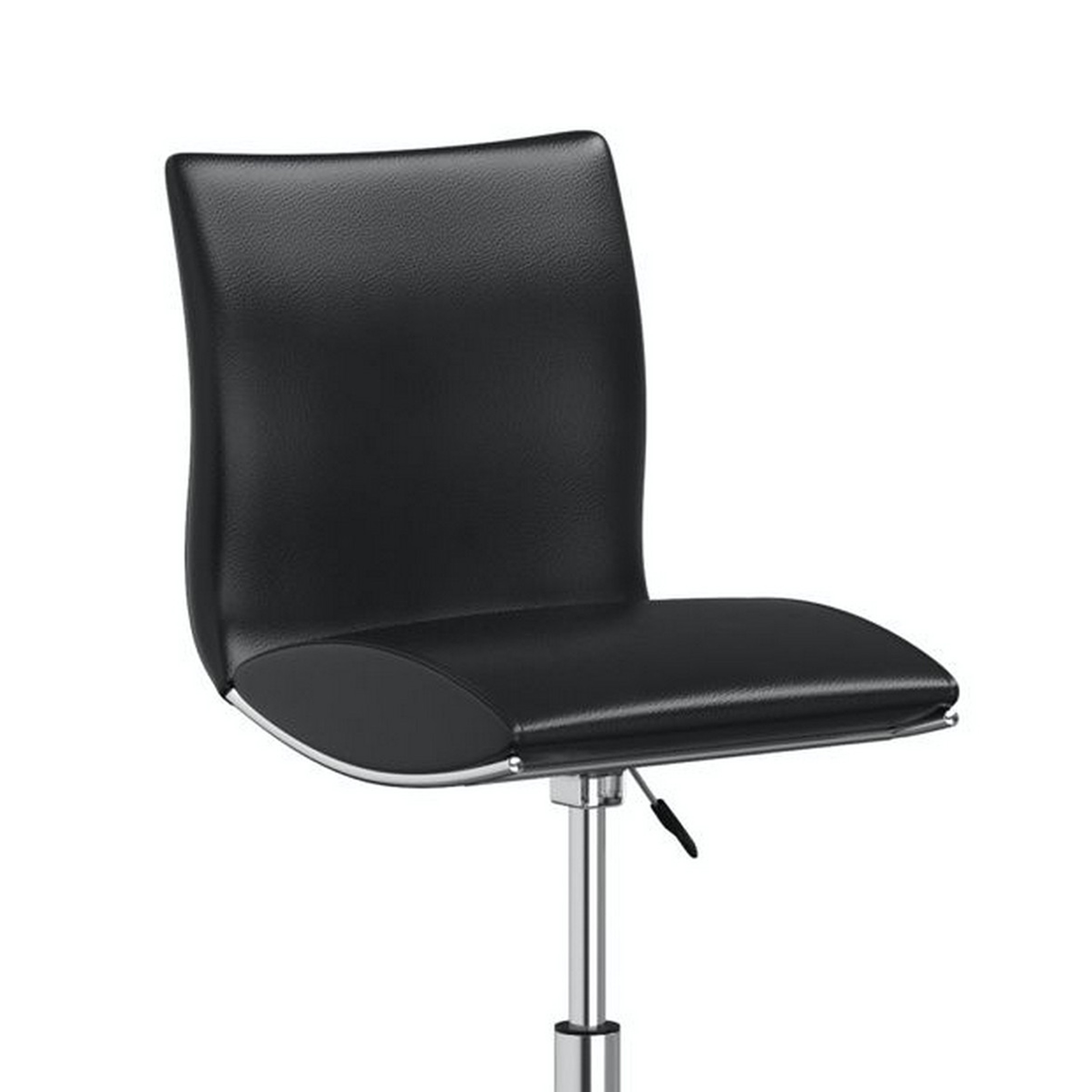 Deko 26-31 Inch Adjustable Height Barstool Chair, Set Of 2, Chrome Black Faux Leather - Saltoro Sherpi