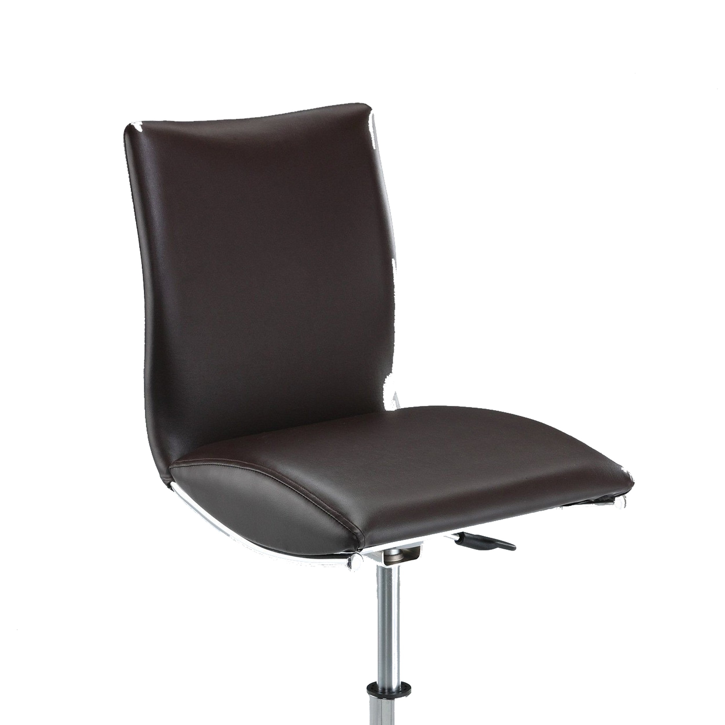 Deko 26-31 Inch Adjustable Height Barstool Chair, Set Of 2, Chrome Brown Faux Leather - Saltoro Sherpi