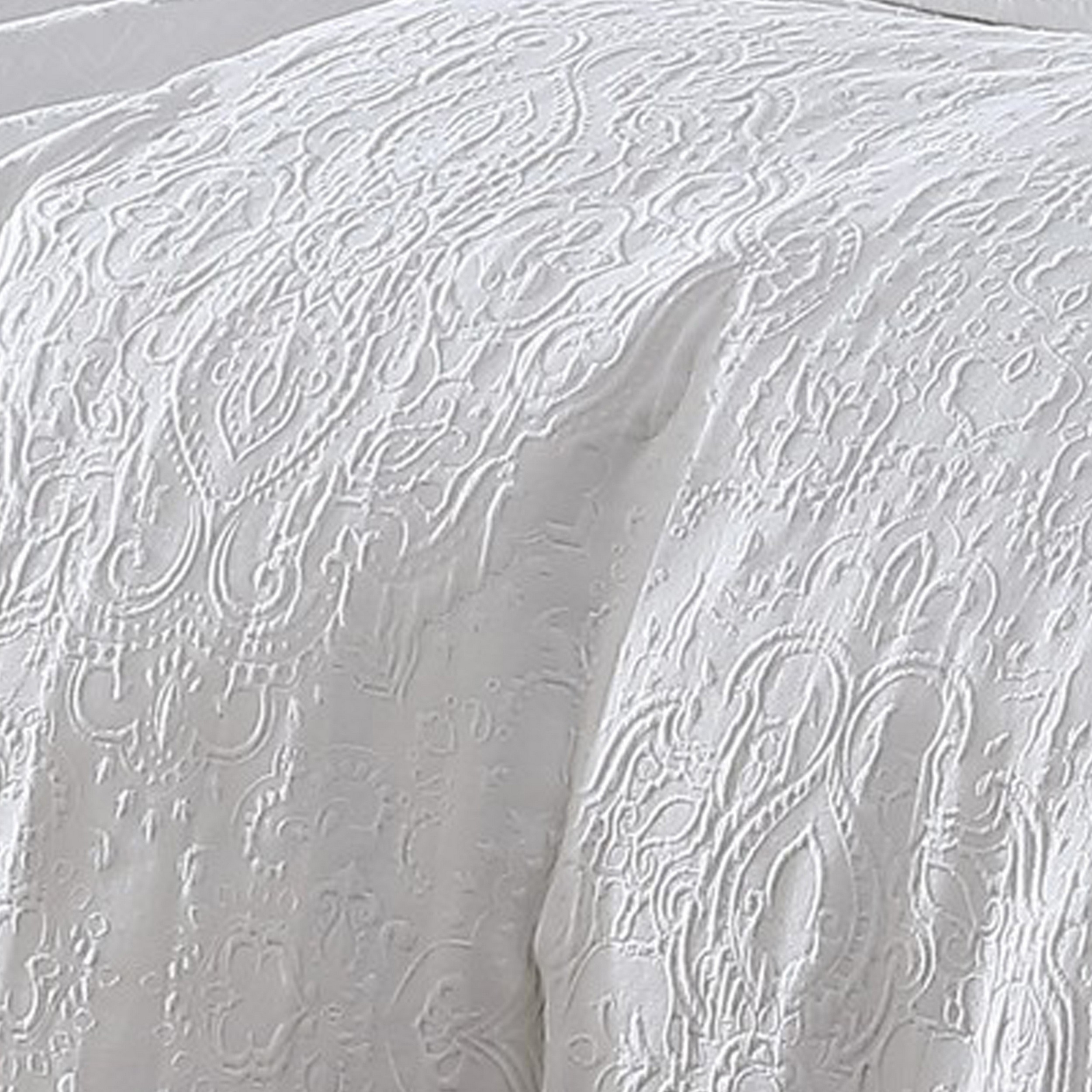 Axel 4 Piece King Size Duvet Comforter Set, Floral Woven White Cotton - Saltoro Sherpi
