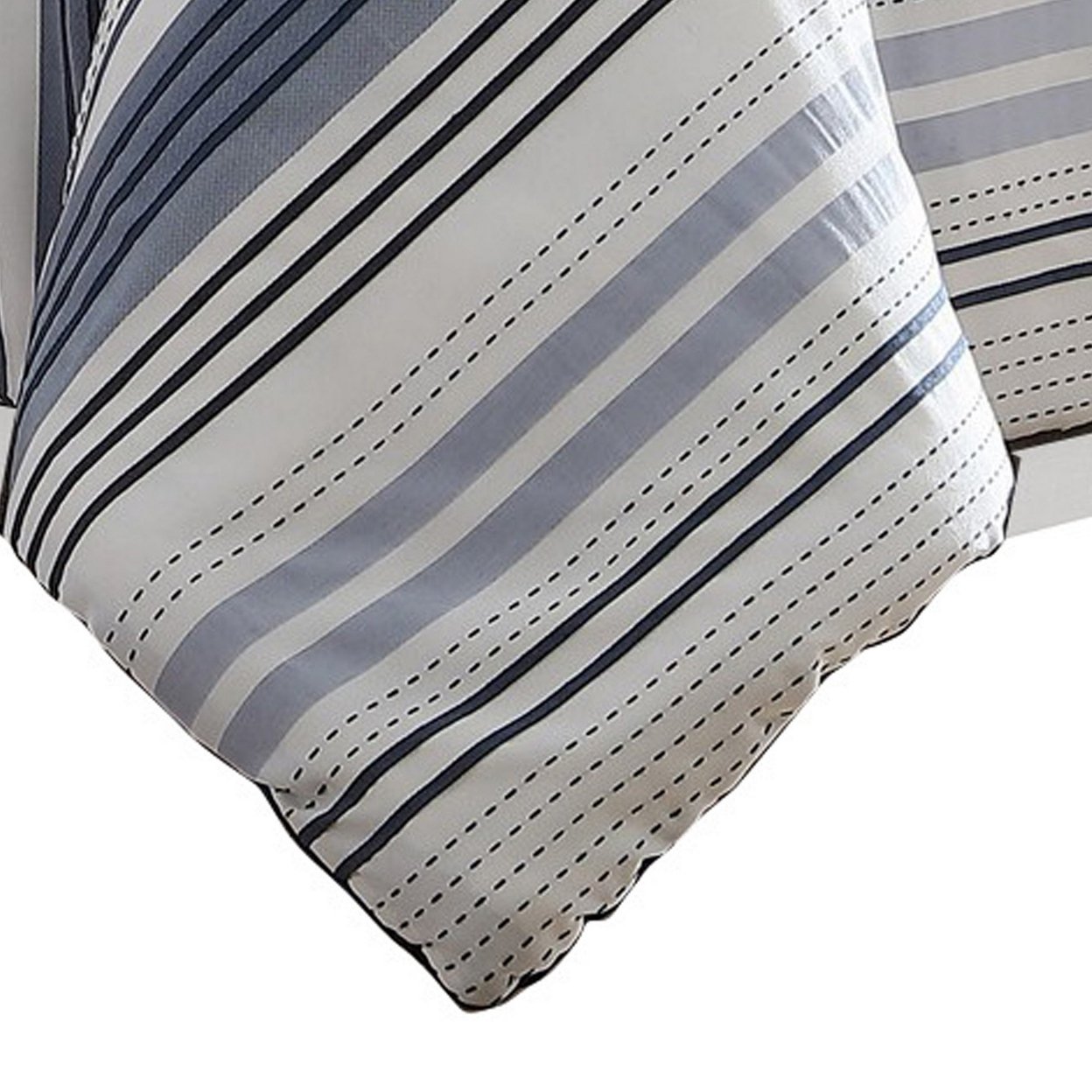 Alfa 5 Piece Queen Comforter Set, Jacquard Woven Stripes, Blue, White - Saltoro Sherpi