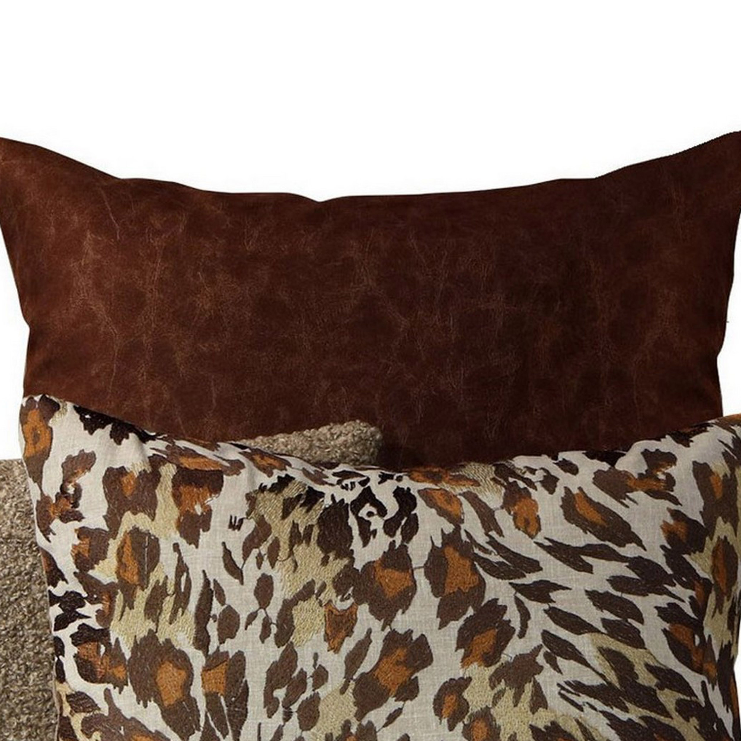 3 Modern Accent Throw Pillows, Animal Print, Sherpa Boucle, Brown, Beige - Saltoro Sherpi