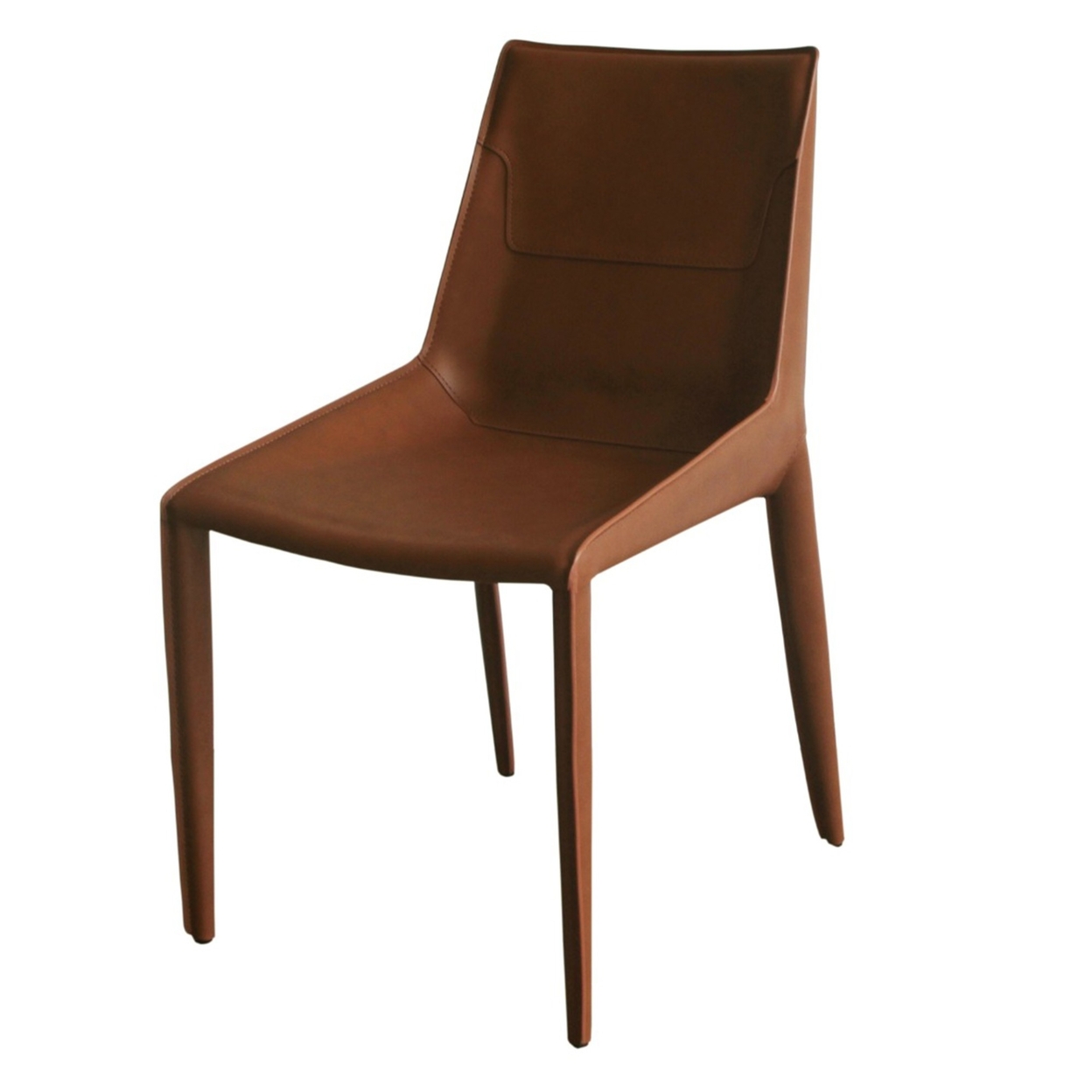 Cid Paz 19 Inch Dining Chair, Set Of 2, Brown Saddle Leather, Tapered Legs - Saltoro Sherpi