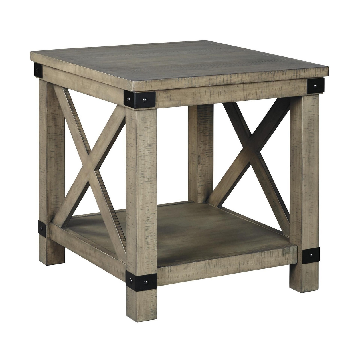 Farmhouse Style End Table With X Shaped Sides And Open Bottom Shelf, Gray- Saltoro Sherpi