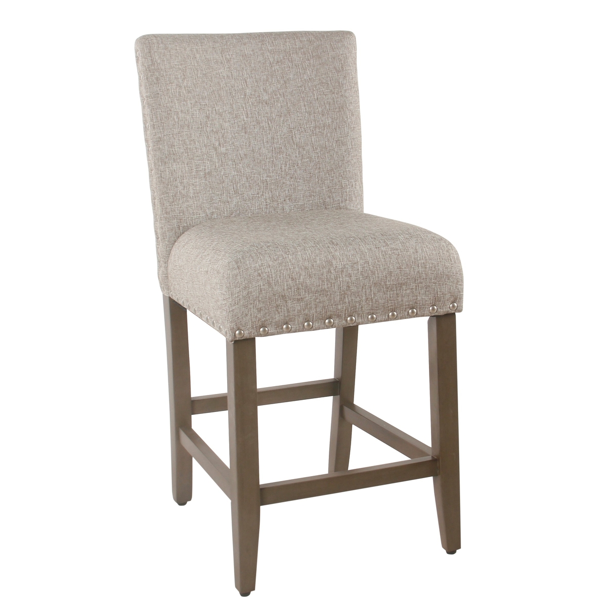 Fabric Upholstered Wooden Counter Stool With Striking Nail Head Trims, Gray And Brown- Saltoro Sherpi