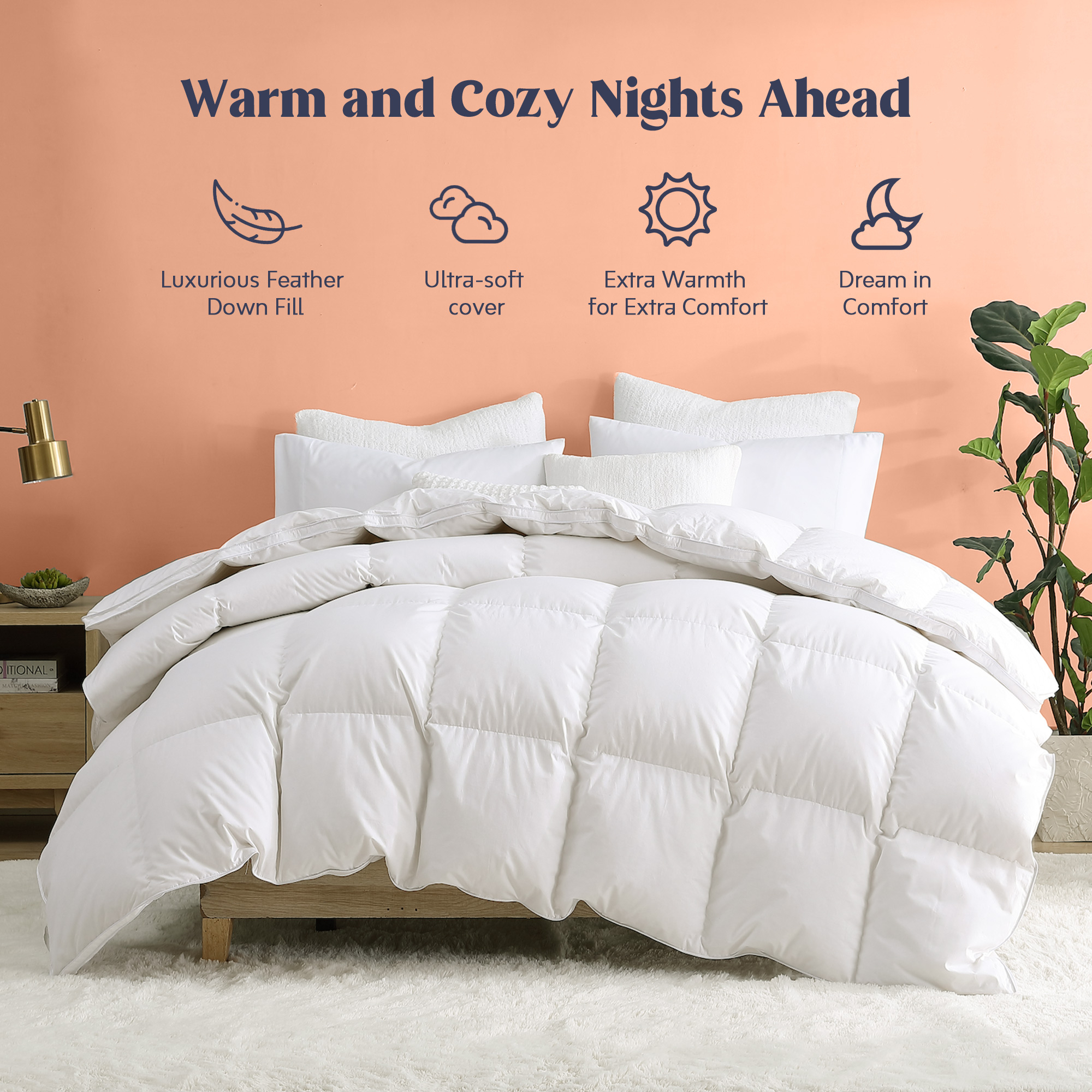 White Goose Down And Ultra Feather Comforter, Machine Washable Duvet Insert - Heavy Weight, Twin-68*90