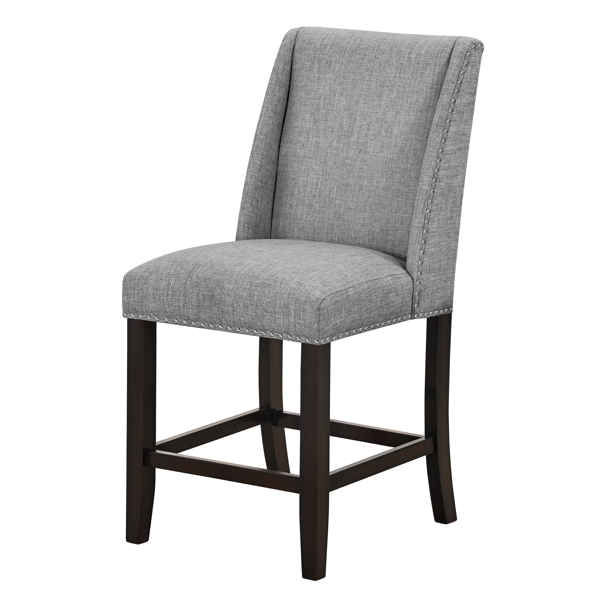 Fein 26 Inch Set Of 2 Counter Dining Chair, Gray, Brown Wood, Nailhead Trim - Saltoro Sherpi