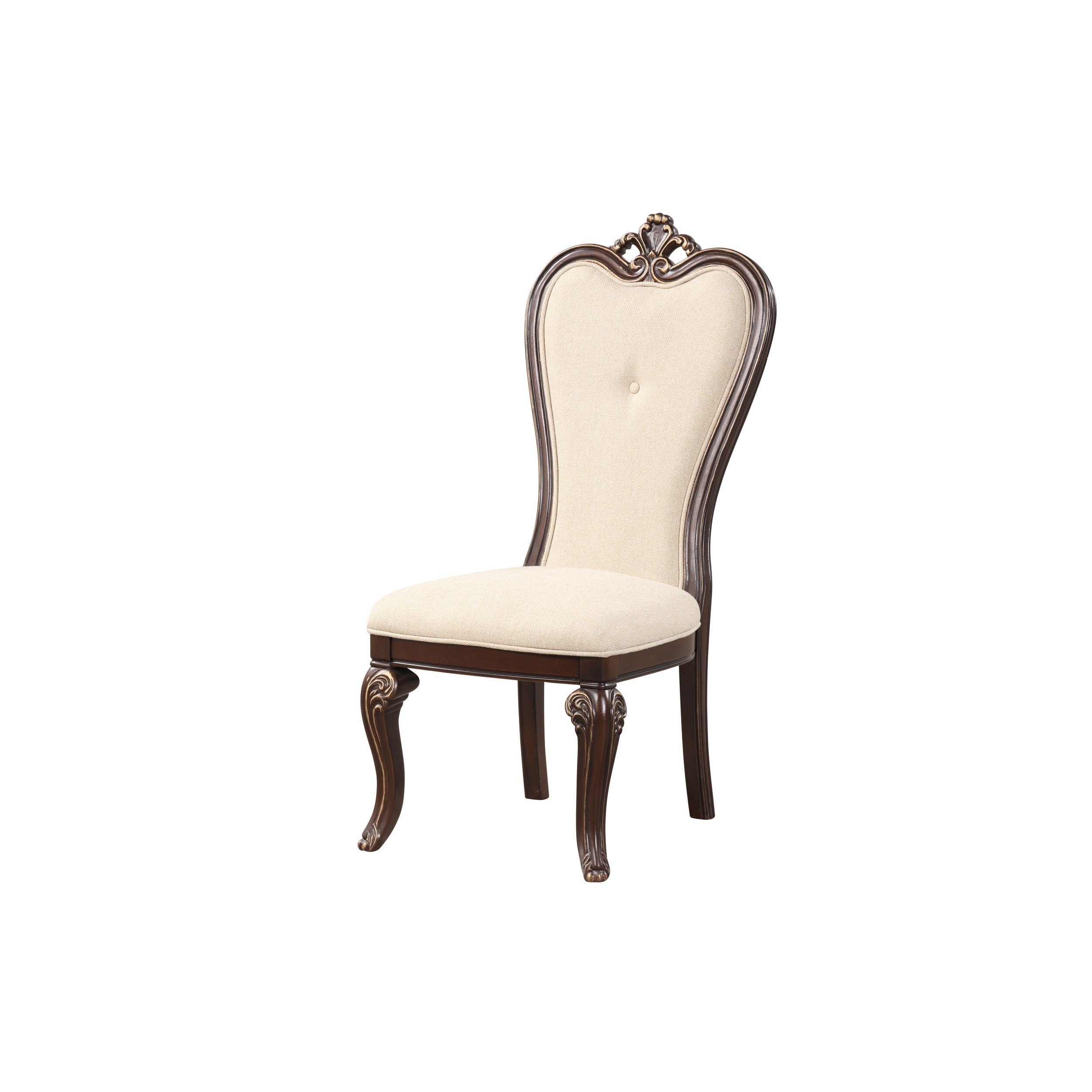 Mike 20 Inch Set Of 2 Dining Chairs, Crown Top, Beige Fabric Brown Wood - Saltoro Sherpi
