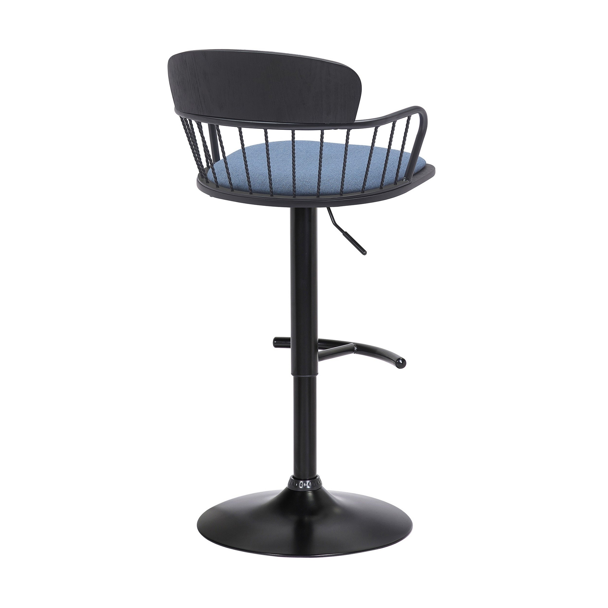 Nish 25-33 Inch Adjustable Barstool Chair, Soft Blue Fabric, Black Frame - Saltoro Sherpi