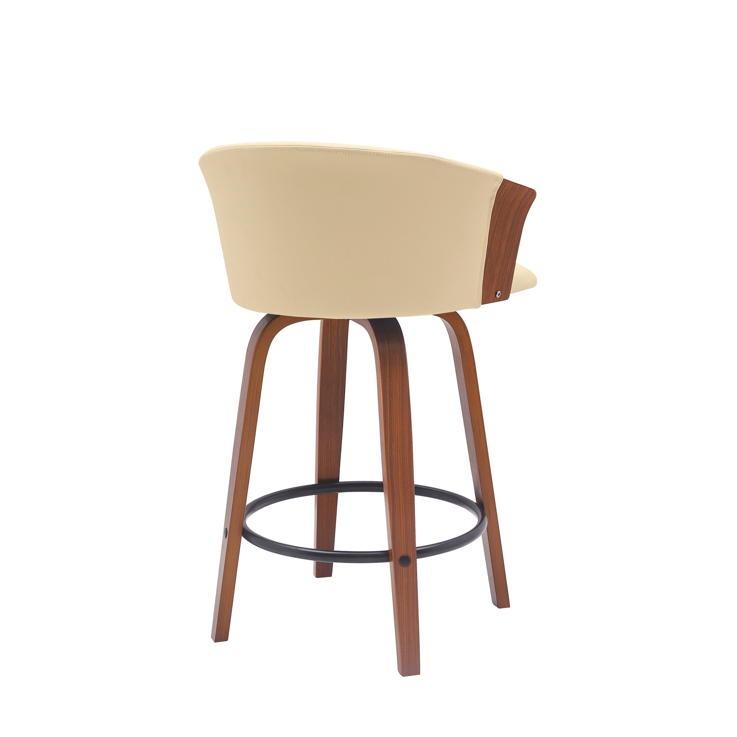Oja 26 Inch Swivel Counter Stool Chair, Cream Vegan Leather, Walnut Brown - Saltoro Sherpi