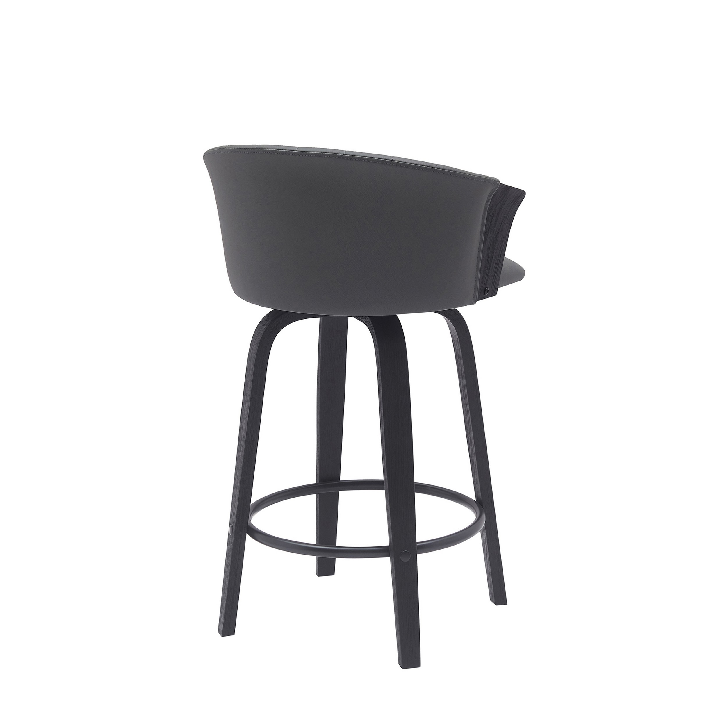 Oja 26 Inch Swivel Counter Stool Chair, Faux Leather, Curved, Black Wood - Saltoro Sherpi