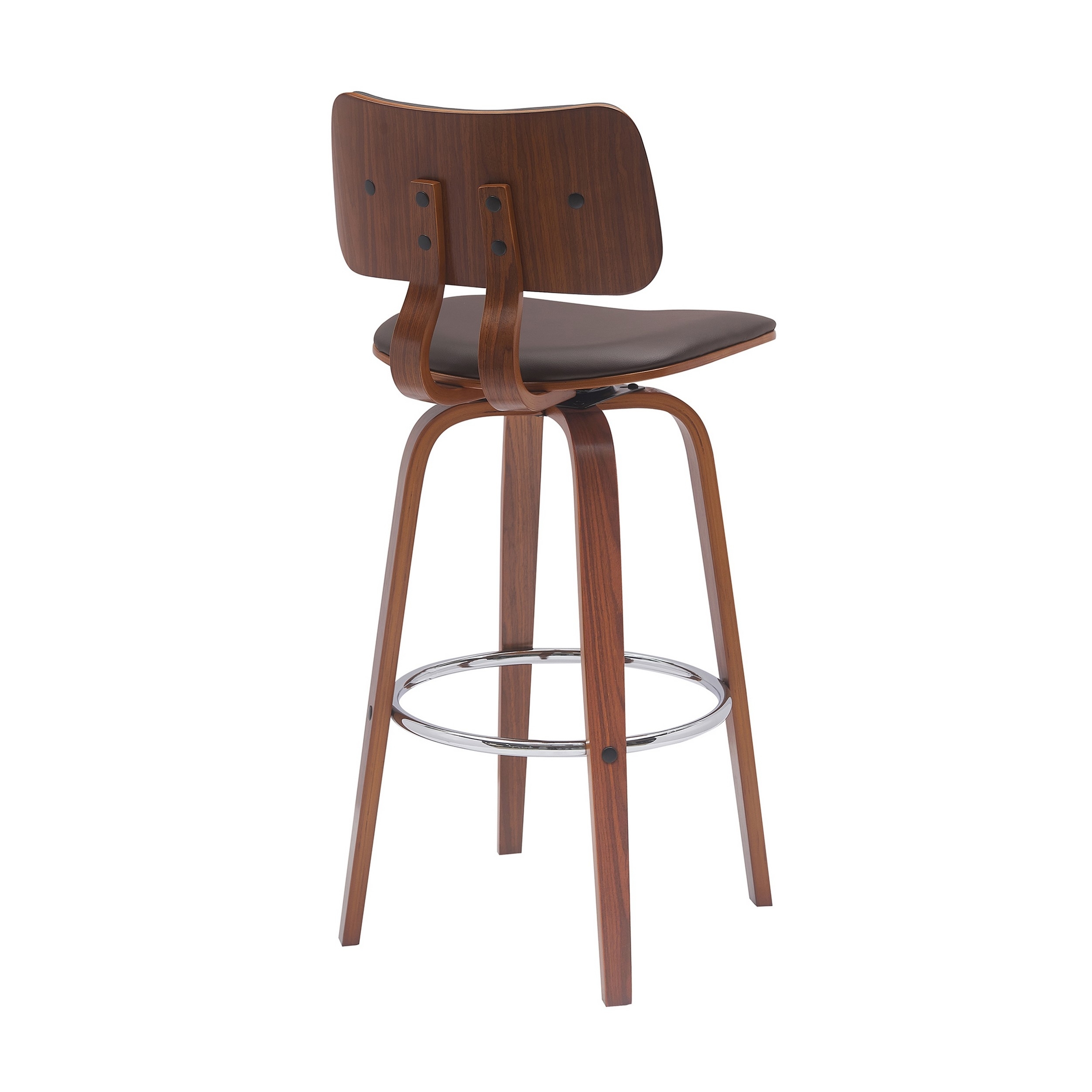 Pino 30 Inch Swivel Barstool Chair, Brown Faux Leather Walnut Brown Wood - Saltoro Sherpi