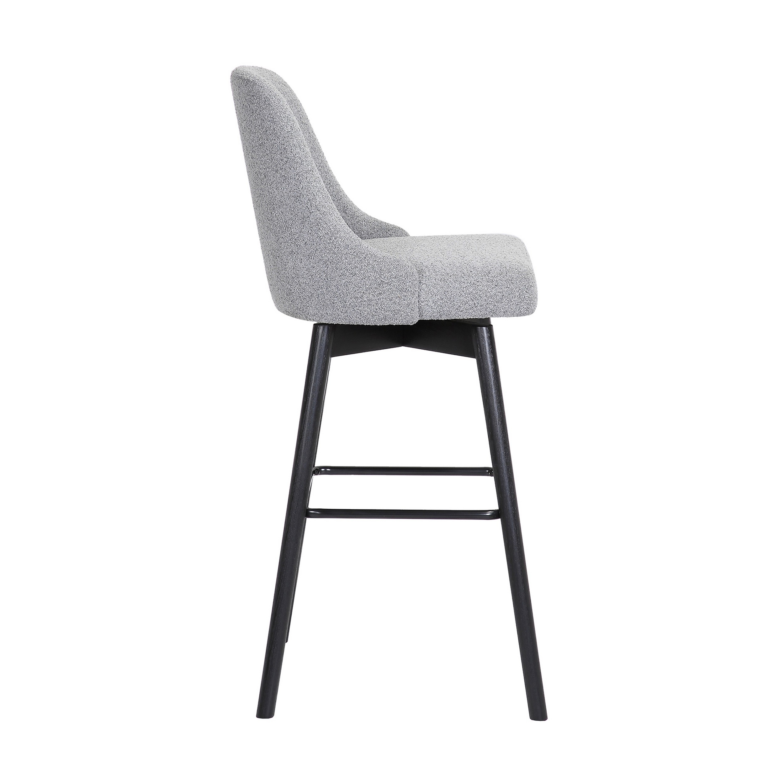 Sean 30 Inch Barstool Chair, Parson Style, Swivel, Light Gray Fabric, Black - Saltoro Sherpi
