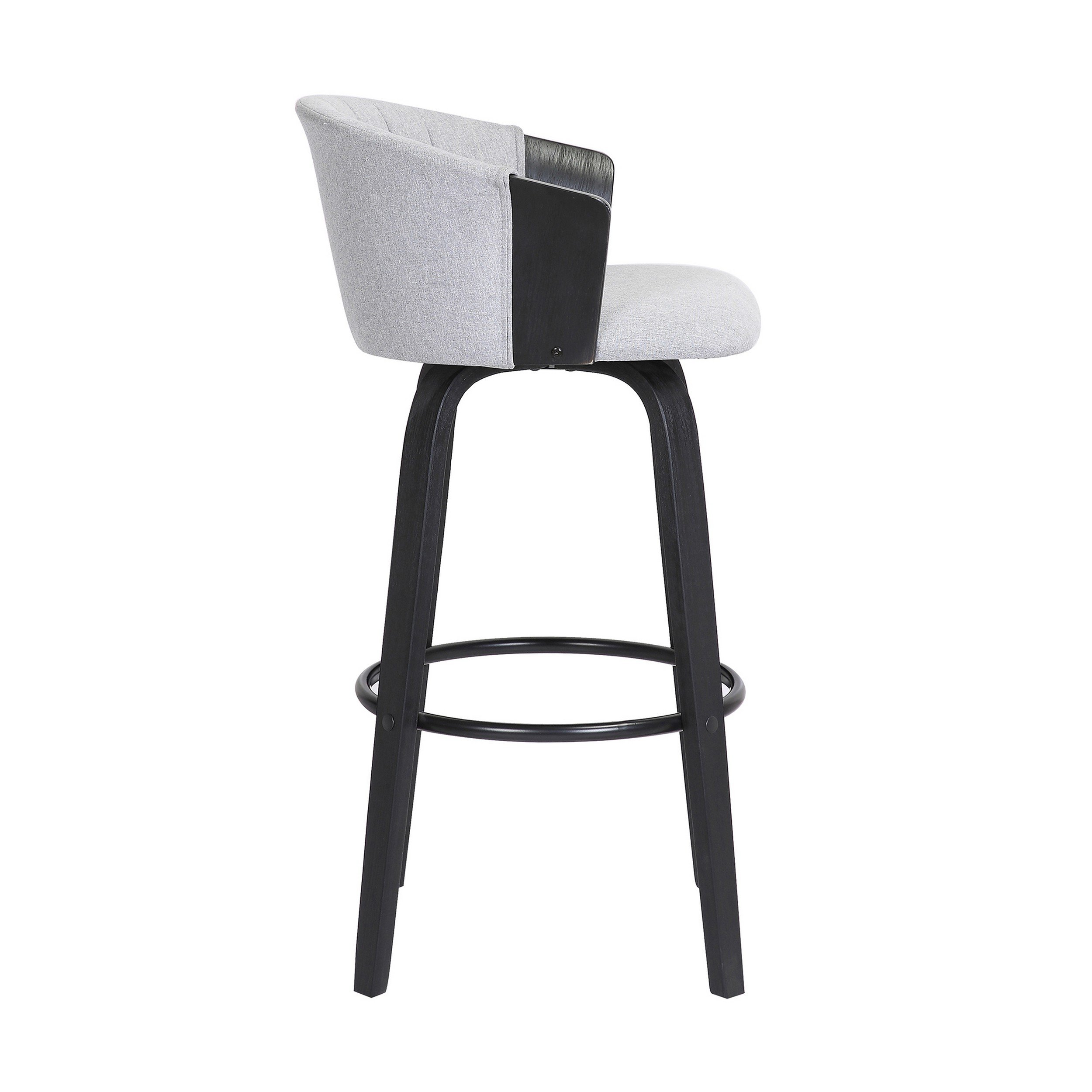 Oja 26 Inch Swivel Counter Stool Chair, Light Gray Fabric, Curved, Black - Saltoro Sherpi