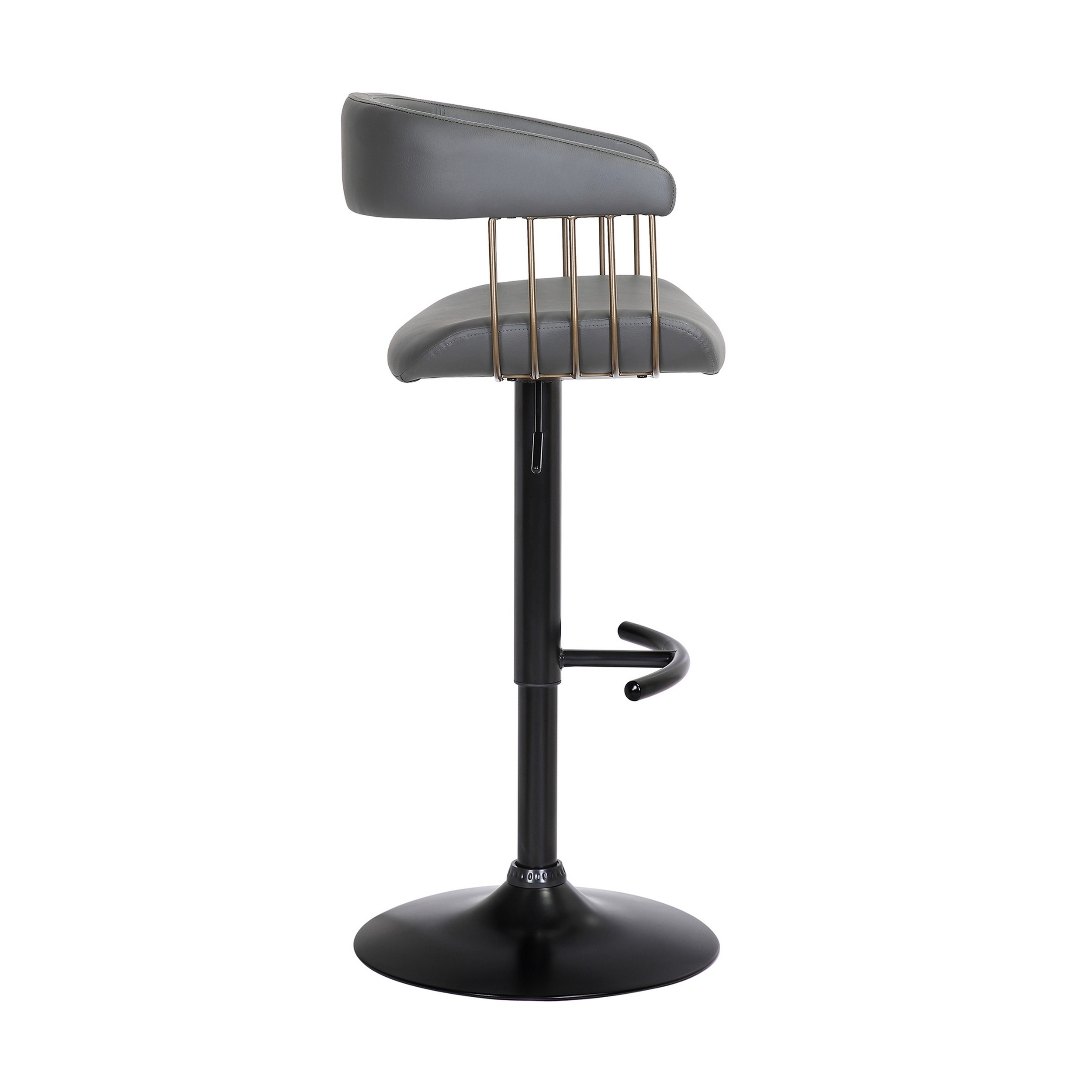 Arya Barstool Chair, 24-33 Inch Adjustable Height, Gray Faux Leather Bronze - Saltoro Sherpi